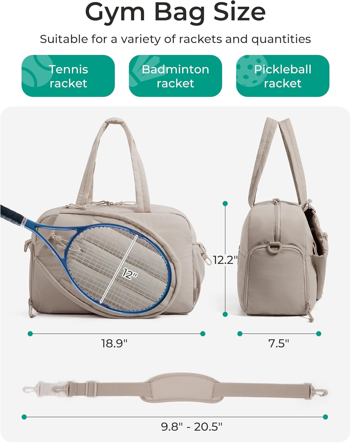 BAGSMART Tennis Gym Bag for Women, Tennis Backpack Holds 2 Rackets with Shoe Compartment, 15.6" Laptop Gym Backpacks for Court, Off-work, Everyday & Overnight Weekend - Image 6