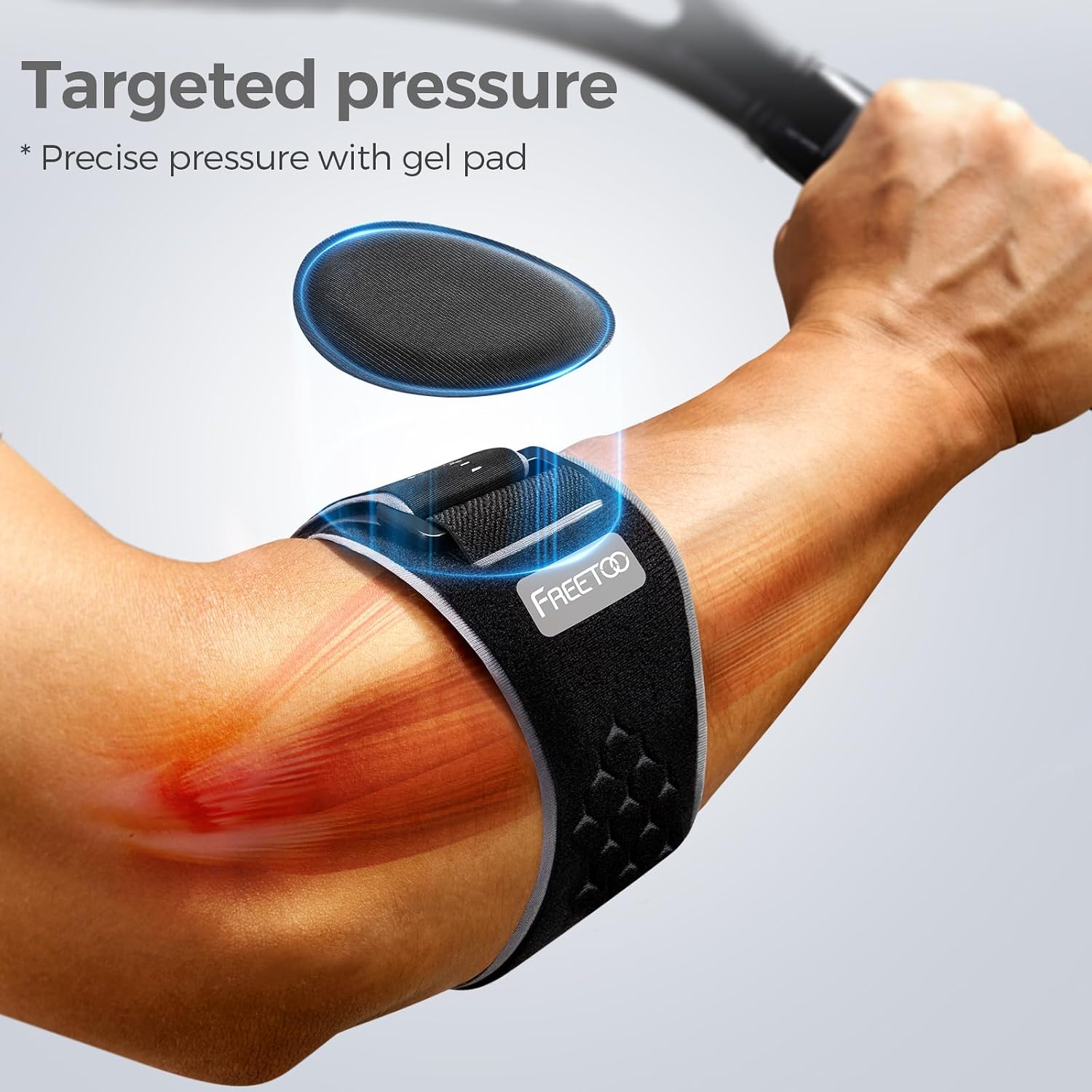 FREETOO Elbow brace for Tendonitis and Tennis Elbow for Women Men, Adjustable Golfers Elbow Brace for Men for Pain, Counterforce Brace for Epicondylitis, Tennis Elbow Strap with Gel Pad Grey L/XL - Image 2