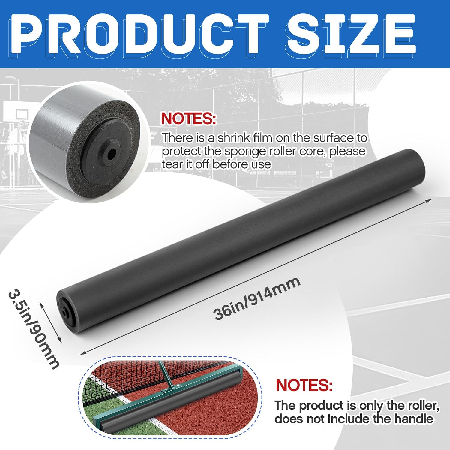 Silipull 36 Inch Replacement Surface Roller Tennis Court Squeegee Sponge Replacement Roller Seamless for Sweep Tennis Brush - Image 2