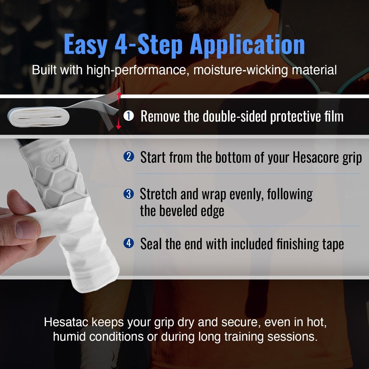 Hesacore Hesatac Overgrip Tape – for Pickleball, Padel & Tennis – Made for Hesacore Grips – Sweat Absorbing, Soft, Anti-Slip, Stretchable Overgrip - Image 3