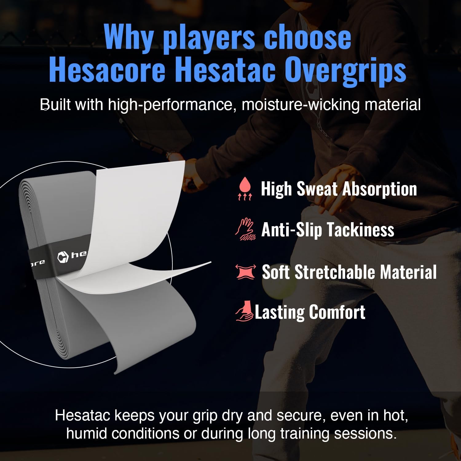Hesacore Hesatac Overgrip Tape – for Pickleball, Padel & Tennis – Made for Hesacore Grips – Sweat Absorbing, Soft, Anti-Slip, Stretchable Overgrip - Image 4