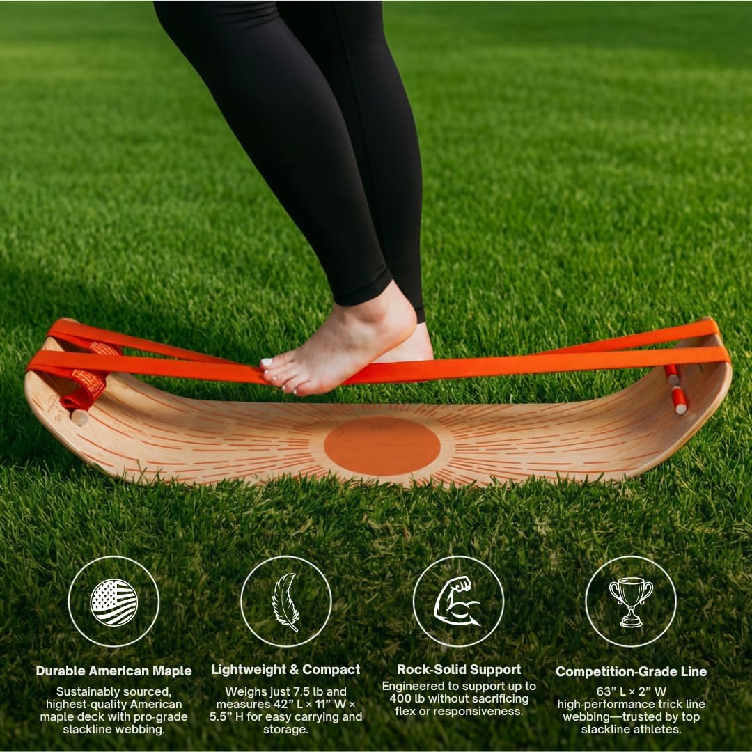 GIBBON SlackBoard - GiBoard Balance Board - Gift for Kids & Adults - 1 & 2 Line Options - Slackline Balance Trainer for Core Workouts, Standing Desk Exercise, Home Gym, Yoga & More - Image 3