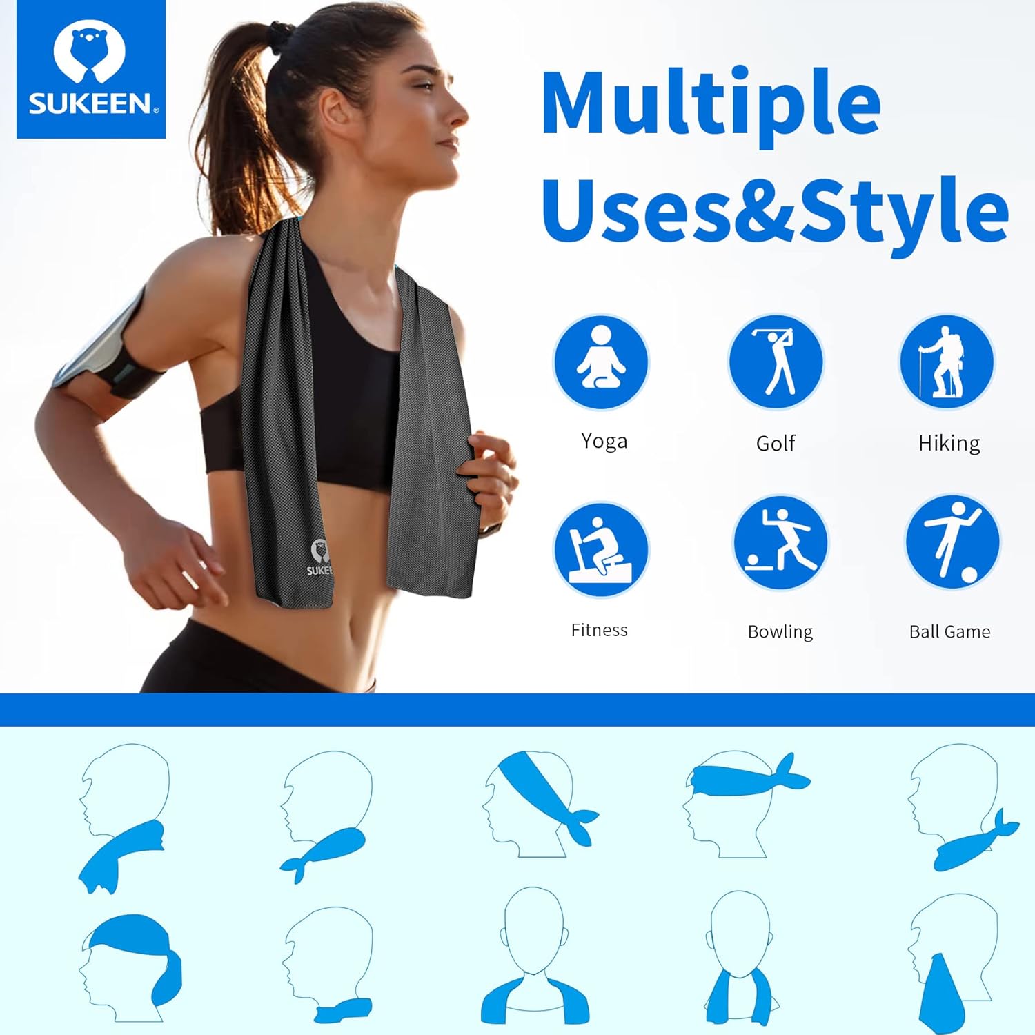 Sukeen Cooling Towel for Neck and Face (40"x12"), Microfiber Bulk Cooling Towels for Athletes Cooling Neck Wraps Instant Cooling Towels for Yoga,Gym,Golf,Running,Fitness and Workout - Image 4
