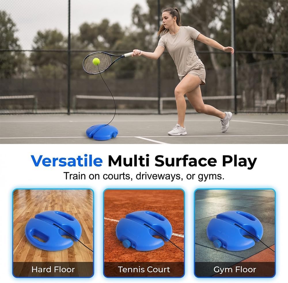 HISKI Tennis Ball Training Baseboard, Tennis Rebounder with Weighted Base, Tennis Trainer Ball with String, Portable Tennis Training Equipment Self Training Tool - Image 3