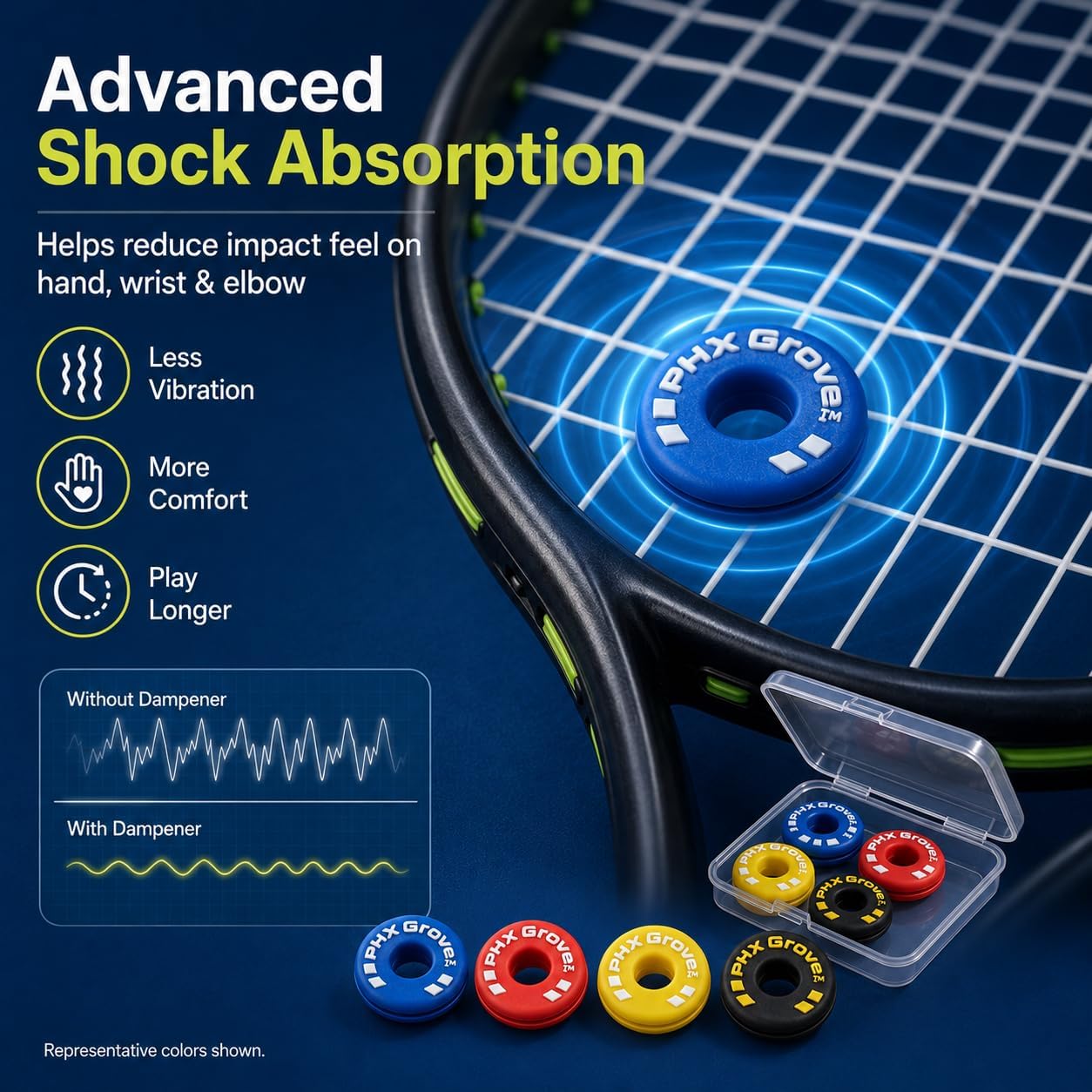 Tire-Shaped Tennis Dampener for Racket, Tennis Racket Vibration Dampener, Rubber Shock Absorber for Strings, Tennis Racquet Dampeners (Include Storage Box) - Image 3