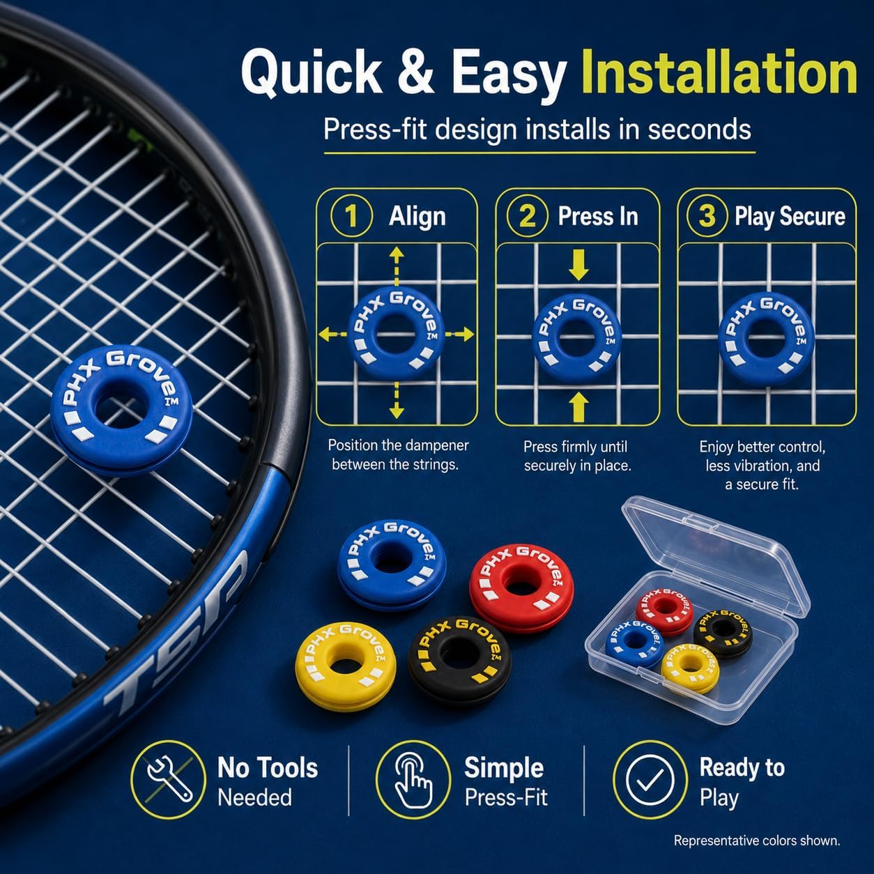 Tire-Shaped Tennis Dampener for Racket, Tennis Racket Vibration Dampener, Rubber Shock Absorber for Strings, Tennis Racquet Dampeners (Include Storage Box) - Image 6