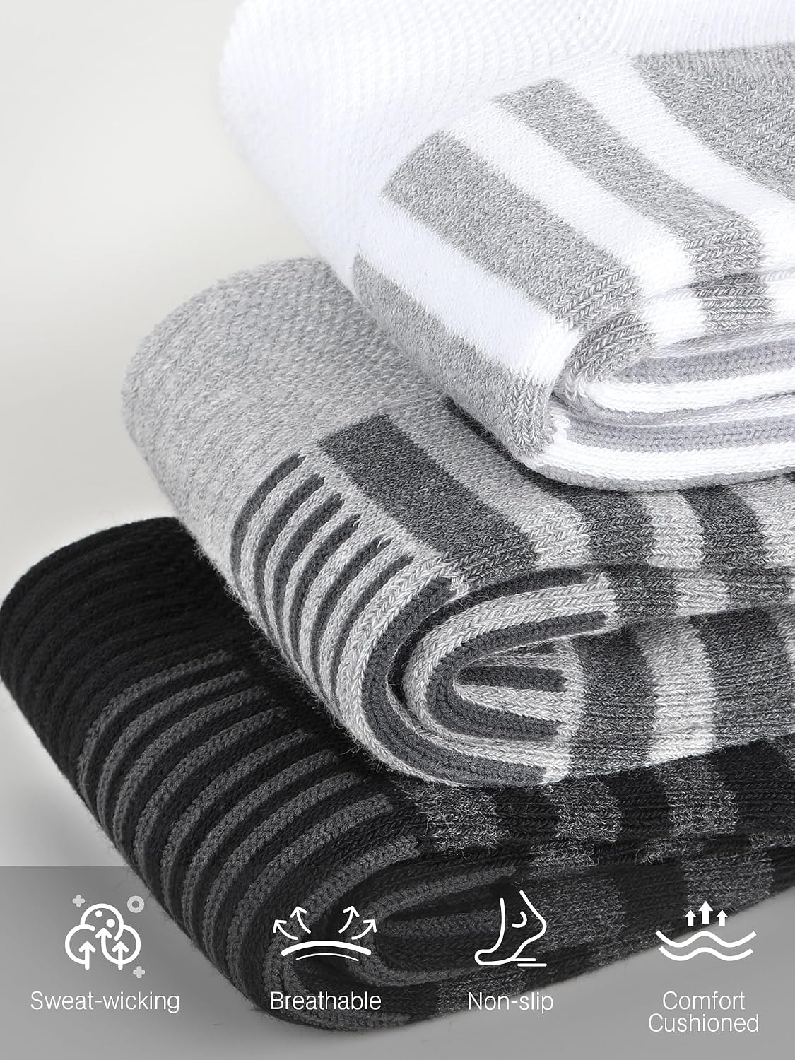 Airacker Athletic Running Ankle Cotton Socks, Low Cut Cushioned functional Anti-Blister Tab Sports Socks for Men Women 6pairs - Image 3