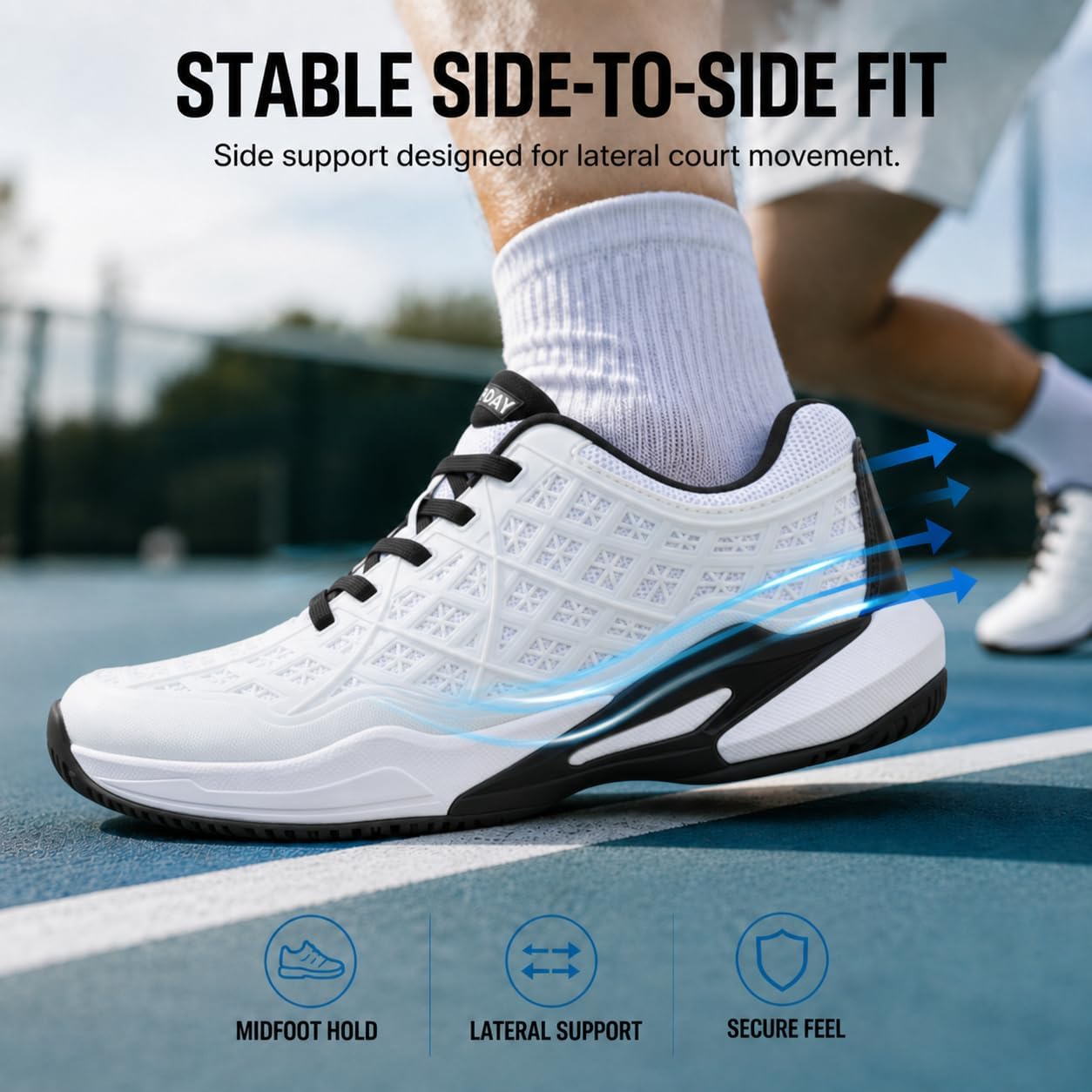 Pickleball Shoes Men Tennis Court Sneakers Indoor Outdoor Breathable Athletic Sports Lightweight Non Slip White/Black - Image 6