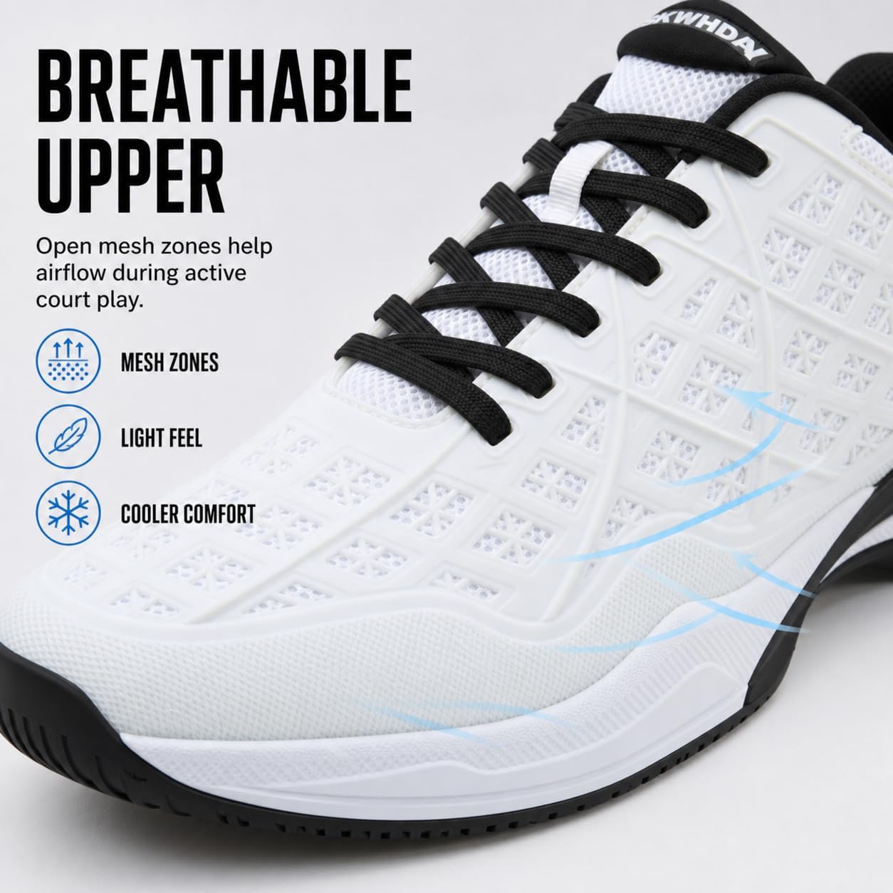 Pickleball Shoes Men Tennis Court Sneakers Indoor Outdoor Breathable Athletic Sports Lightweight Non Slip White/Black - Image 8