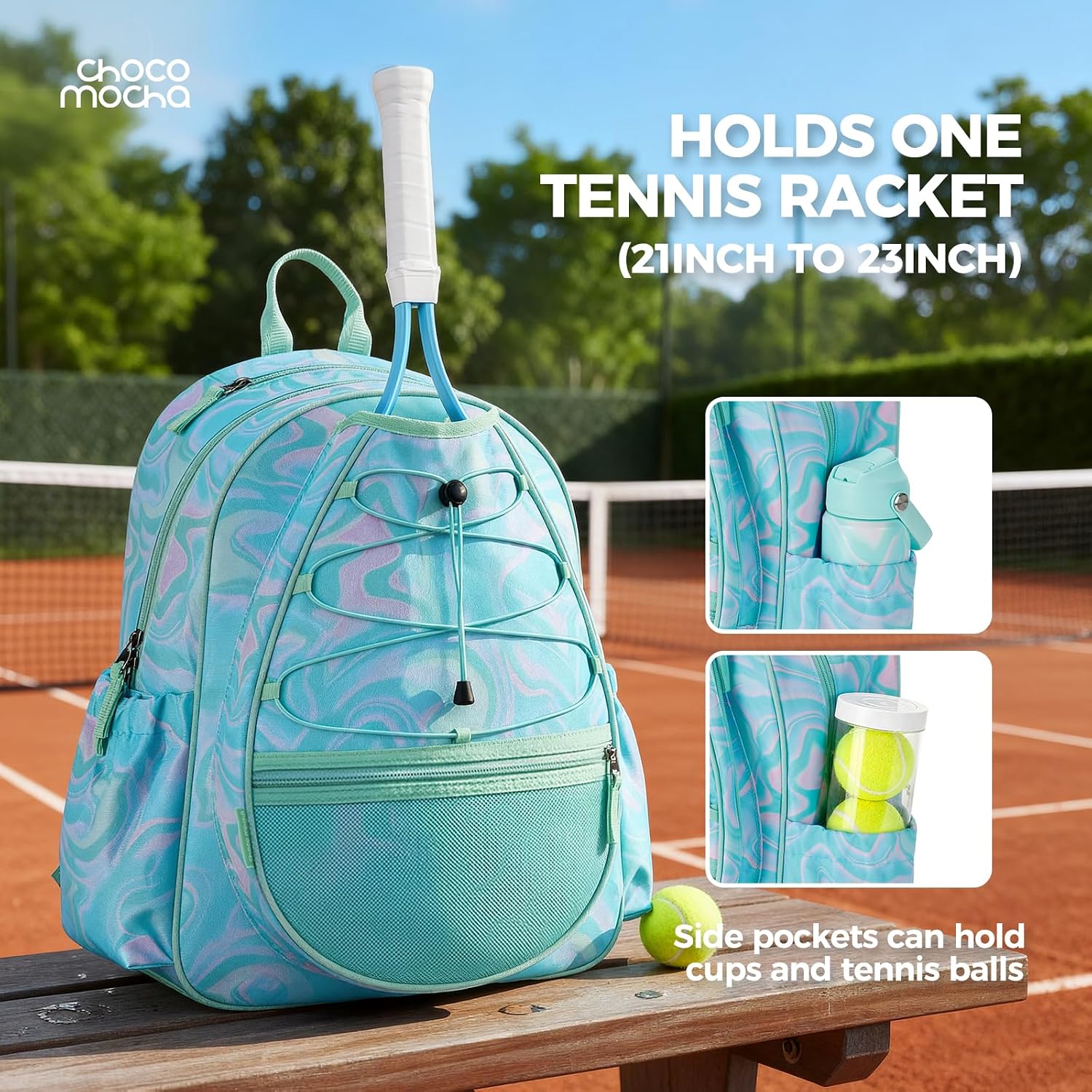 Choco Mocha Kids Tennis Bag, 16 Inch Youth & Junior Tennis Backpack with Shoe Compartment, Holds 2 Rackets (21–23 Inch) - Image 5