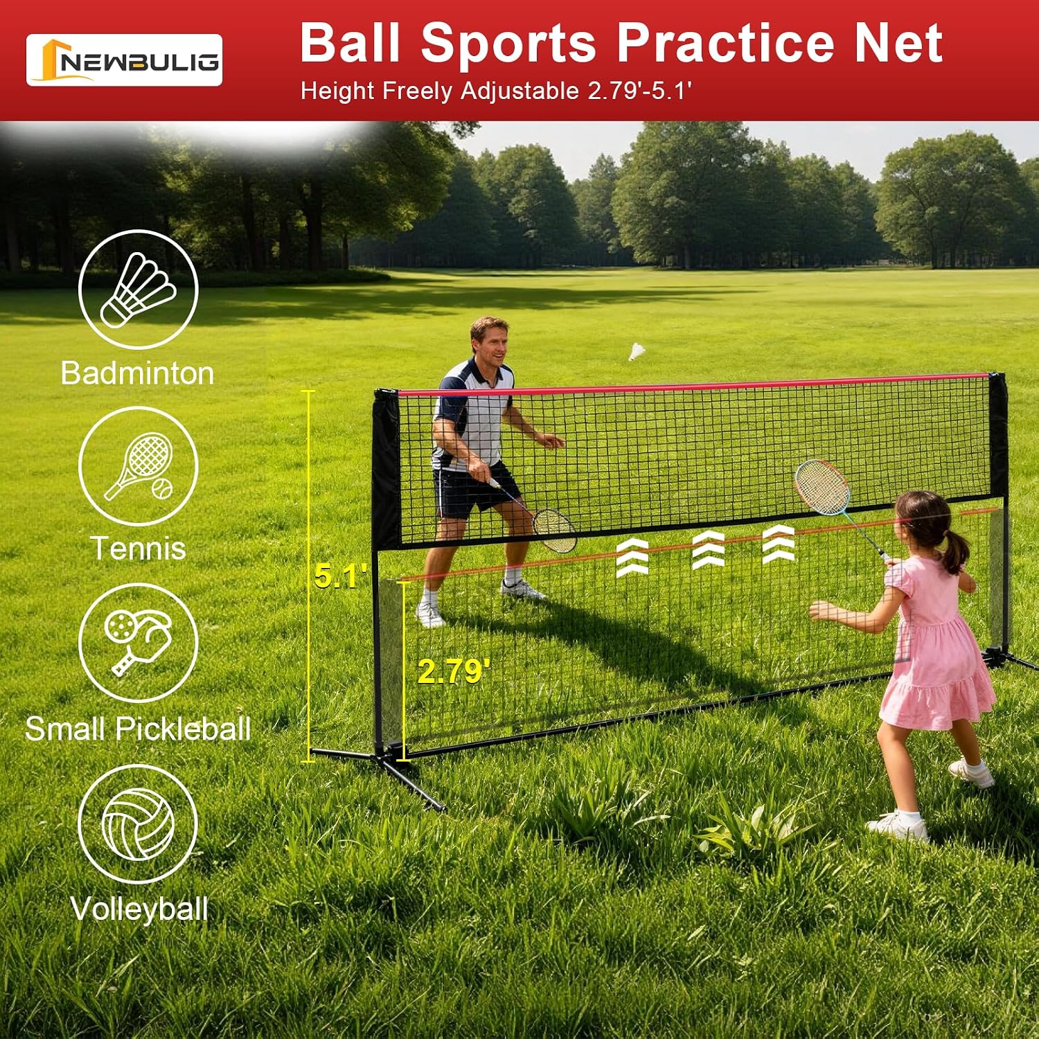 NEWBULIG Portable Badminton Net Set, 10FT/14FT/17FT Wide, Adjustable Height Multi Sport Net for Pickleball, Tennis, Volleyball, Soccer Tennis, Indoor Outdoor with Carry Bag, Easy Setup for Backyard - Image 3