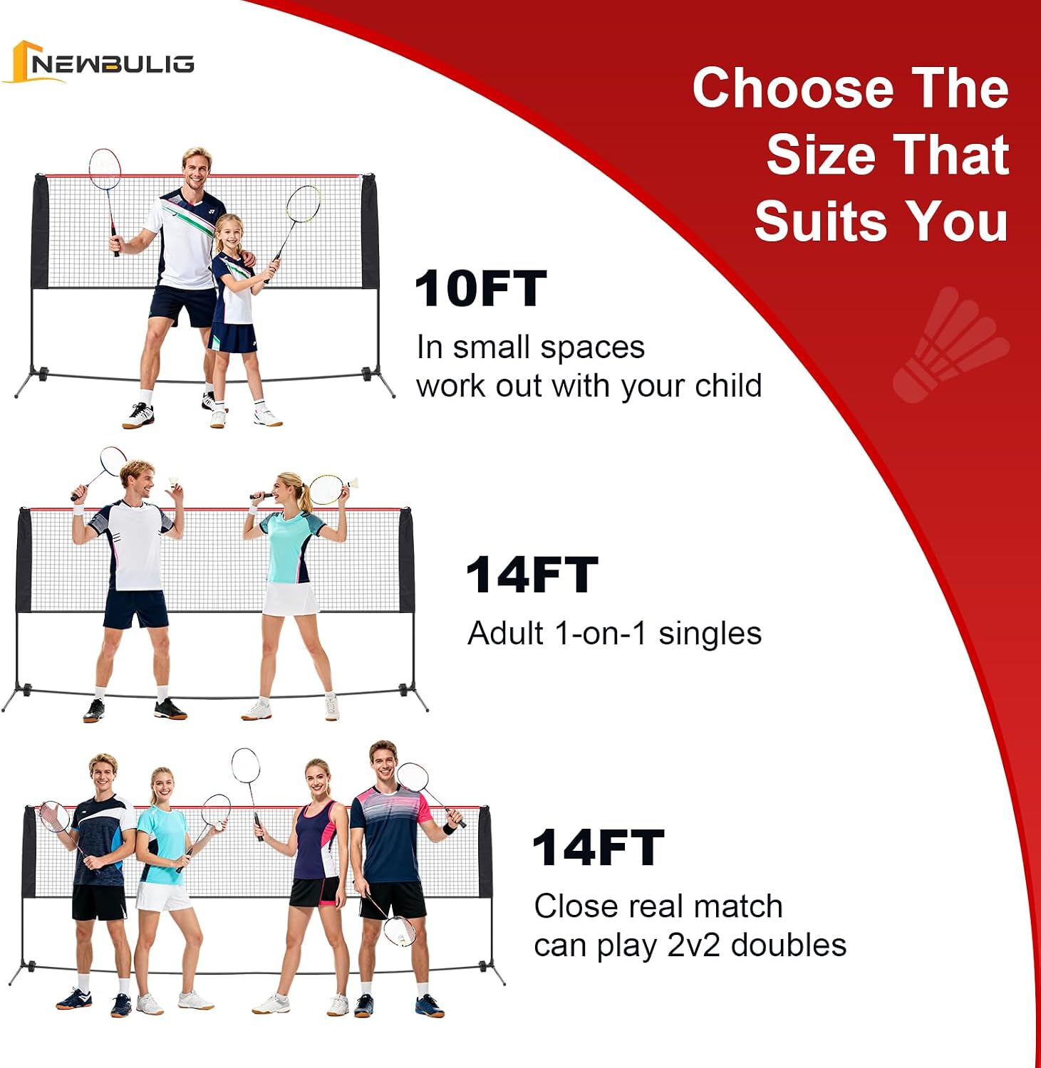 NEWBULIG Portable Badminton Net Set, 10FT/14FT/17FT Wide, Adjustable Height Multi Sport Net for Pickleball, Tennis, Volleyball, Soccer Tennis, Indoor Outdoor with Carry Bag, Easy Setup for Backyard - Image 4