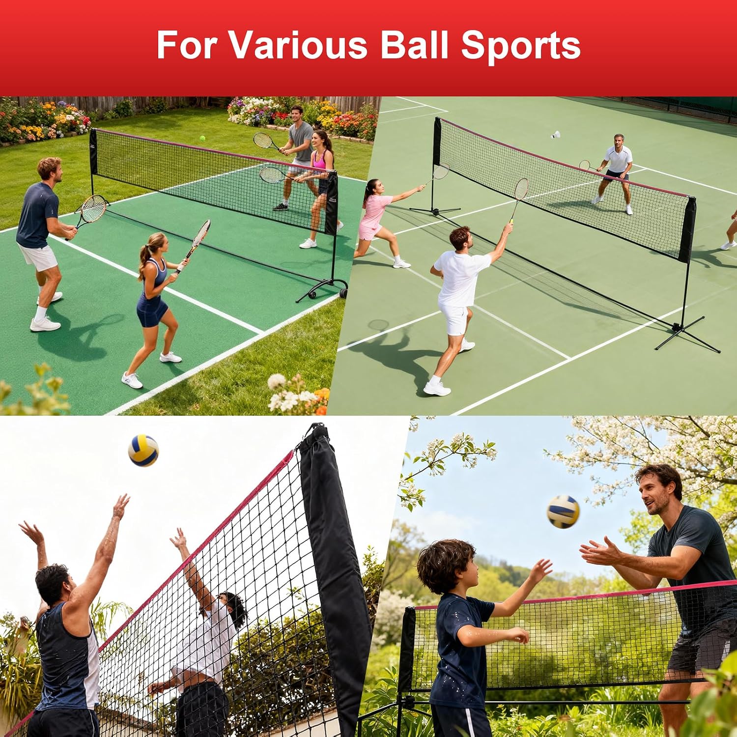 Portable Badminton Net Set, 10FT/14FT/17FT Wide, Adjustable Height Multi Sport Net for Pickleball, Tennis, Volleyball, Soccer Tennis, Indoor Outdoor with Carry Bag, Easy Setup for Backyard - Image 8
