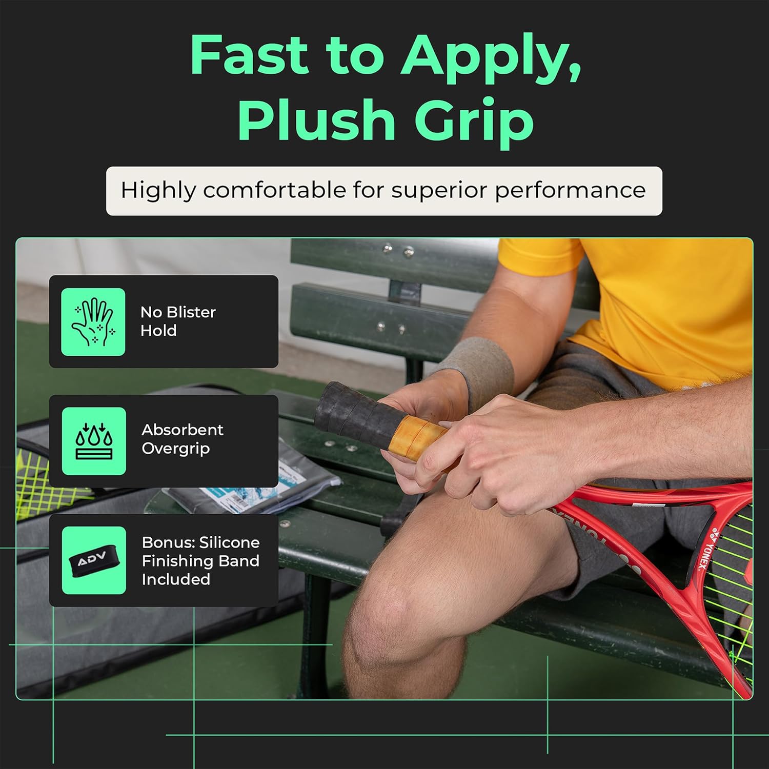 ADV Dry Tennis Overgrip Tape - 3, 6, 12, 30, 60 Pack - FeltTac Tennis Racket Grip Tape - Ultra Absorbent Tennis Grip Tape - Comfort Tennis Racket Grips - Tennis Grips Overgrip - Image 3