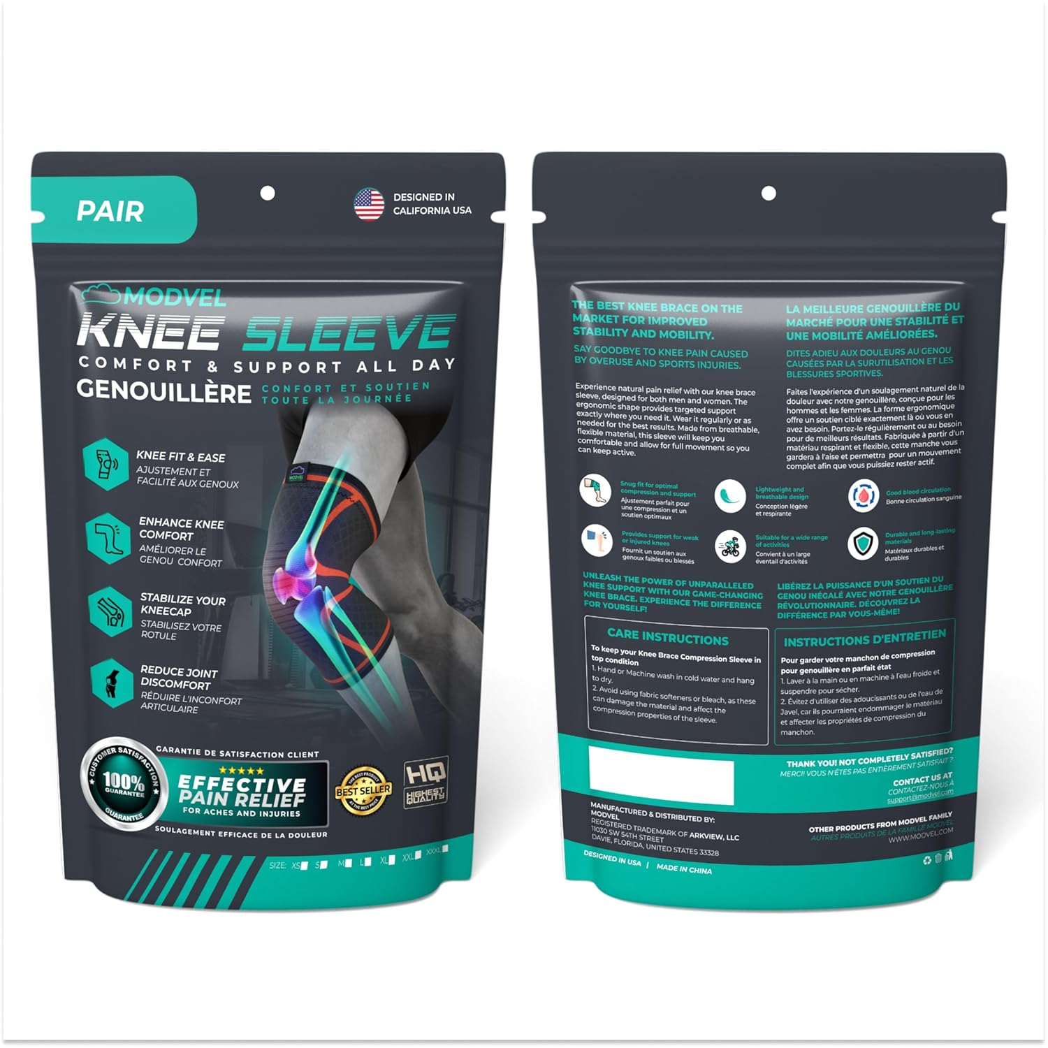 Modvel Compression Knee Brace for Women & Men, 2-Pack Knee Brace for Running Knee Pain, Knee Support Compression Sleeve, Workout Sports Knee Braces for Meniscus Tear, ACL & Arthritis Pain Relief - Image 8