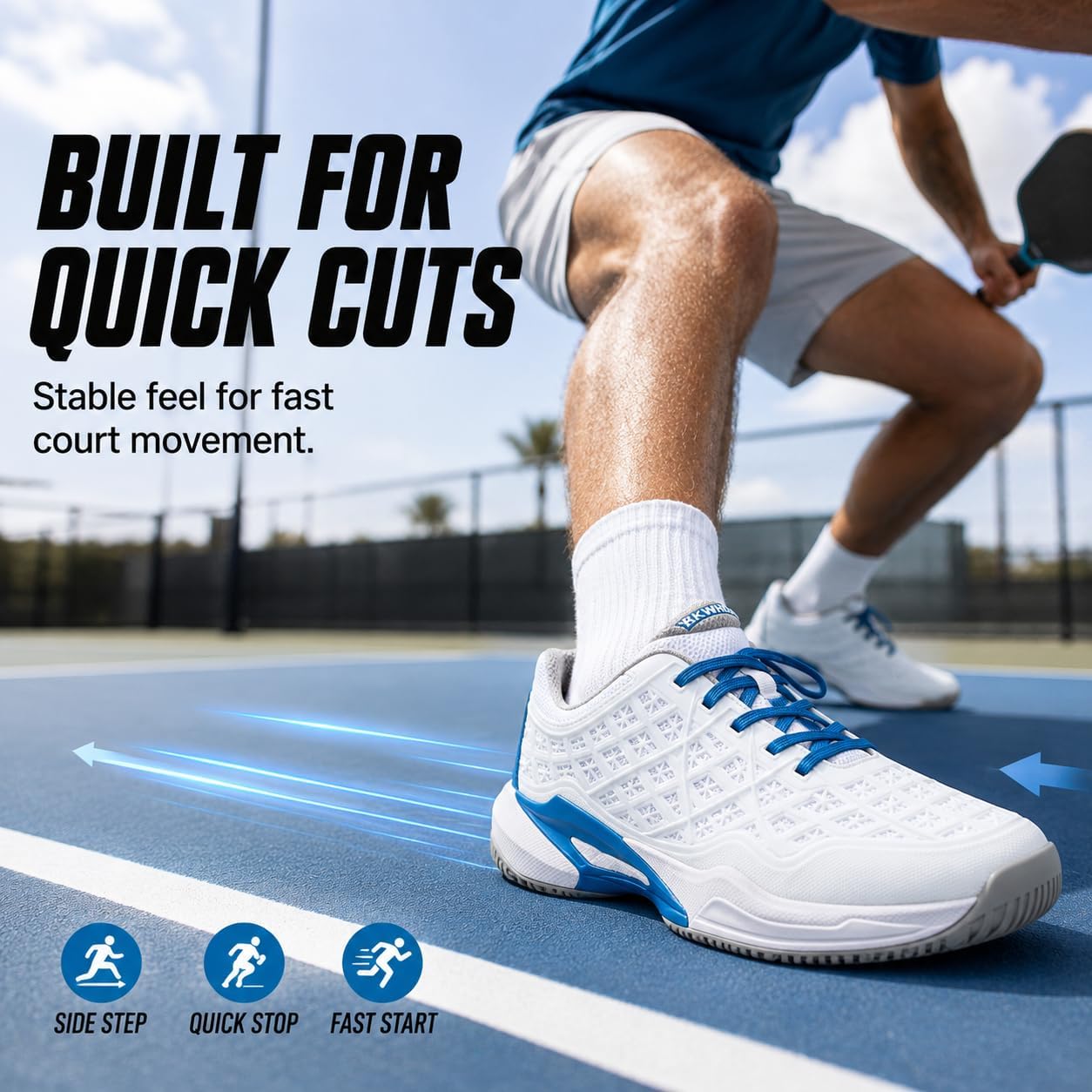 Pickleball Shoes Men Tennis Court Sneakers Indoor Outdoor Breathable Athletic Sports Lightweight Non Slip Whiteblue - Image 4