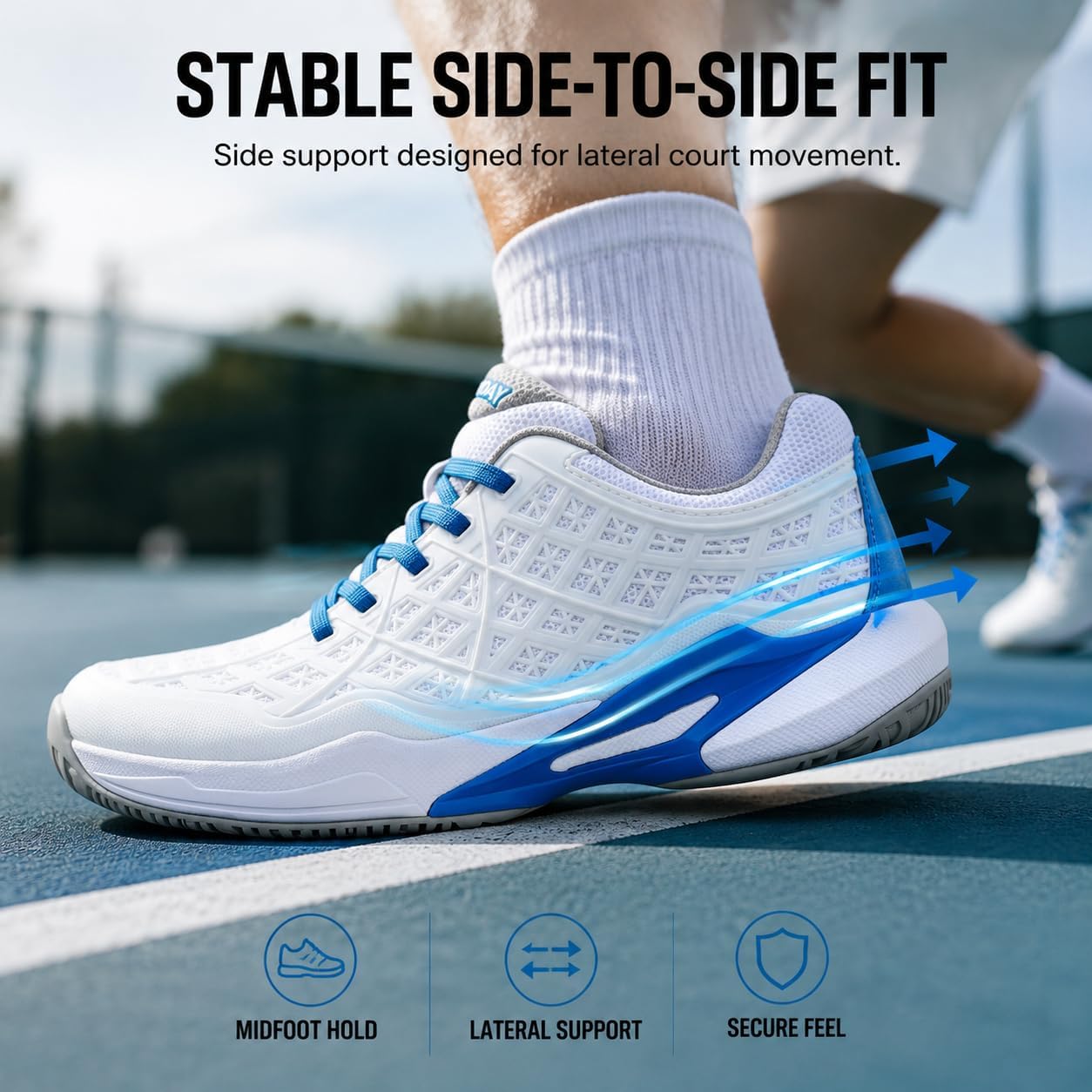 Pickleball Shoes Men Tennis Court Sneakers Indoor Outdoor Breathable Athletic Sports Lightweight Non Slip Whiteblue - Image 6