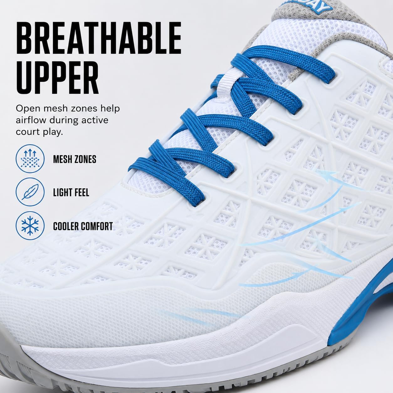 Pickleball Shoes Men Tennis Court Sneakers Indoor Outdoor Breathable Athletic Sports Lightweight Non Slip Whiteblue - Image 8