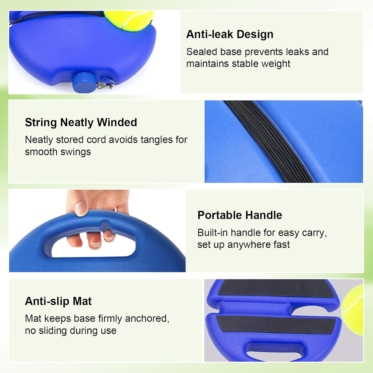 Tennis Rebounder Trainer, Portable Self Practice Tennis Training Equipment with Stable Base, String Attached Rebound Ball for Backyard Indoor Outdoor Solo Training - Image 3