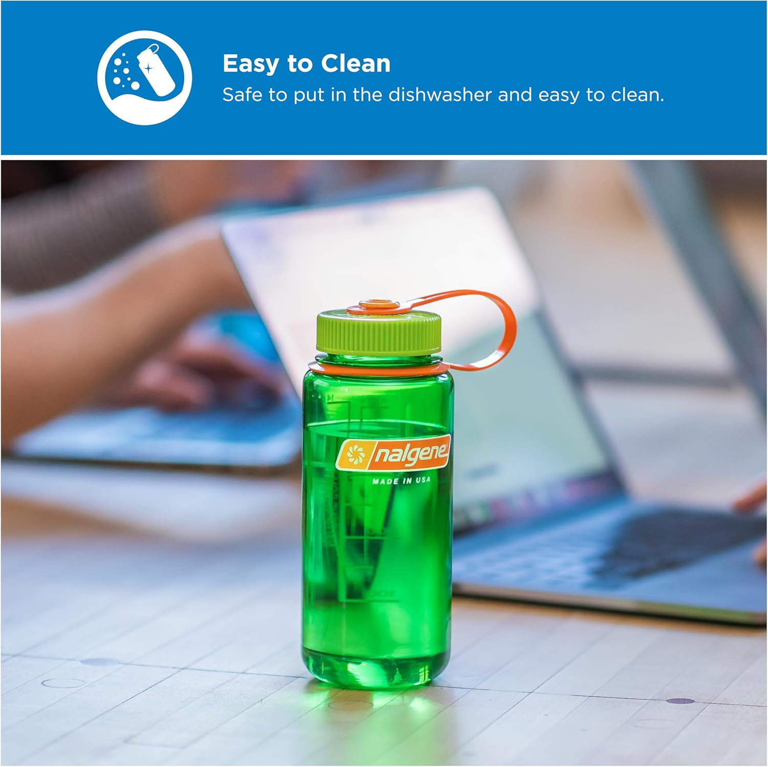 Nalgene 16 oz Wide Mouth Water Bottle | Slim Cup Holder Size, BPA-Free, Durable & Leak Proof, Lightweight Travel Bottle, Cerulean - Image 3