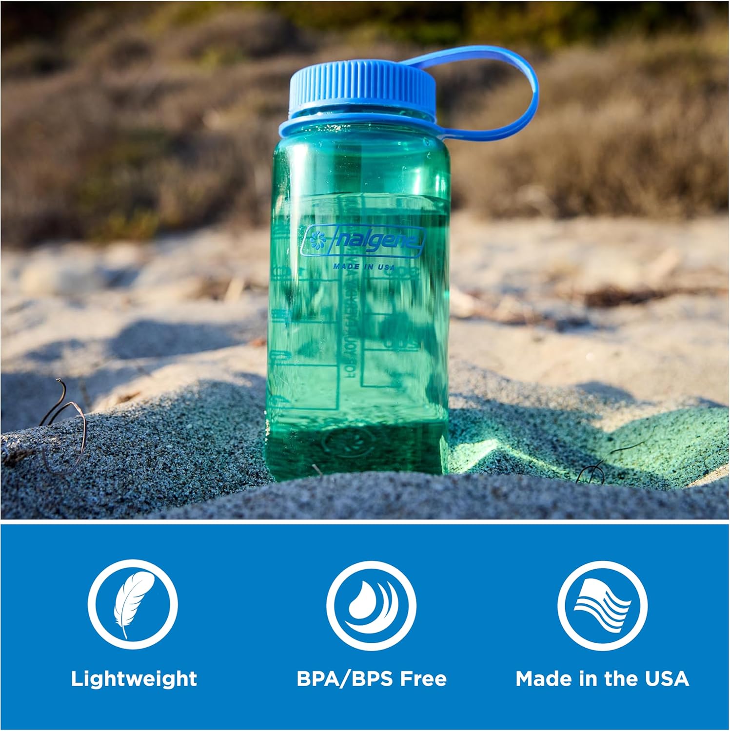 Nalgene 16 oz Wide Mouth Water Bottle | Slim Cup Holder Size, BPA-Free, Durable & Leak Proof, Lightweight Travel Bottle, Cerulean - Image 4