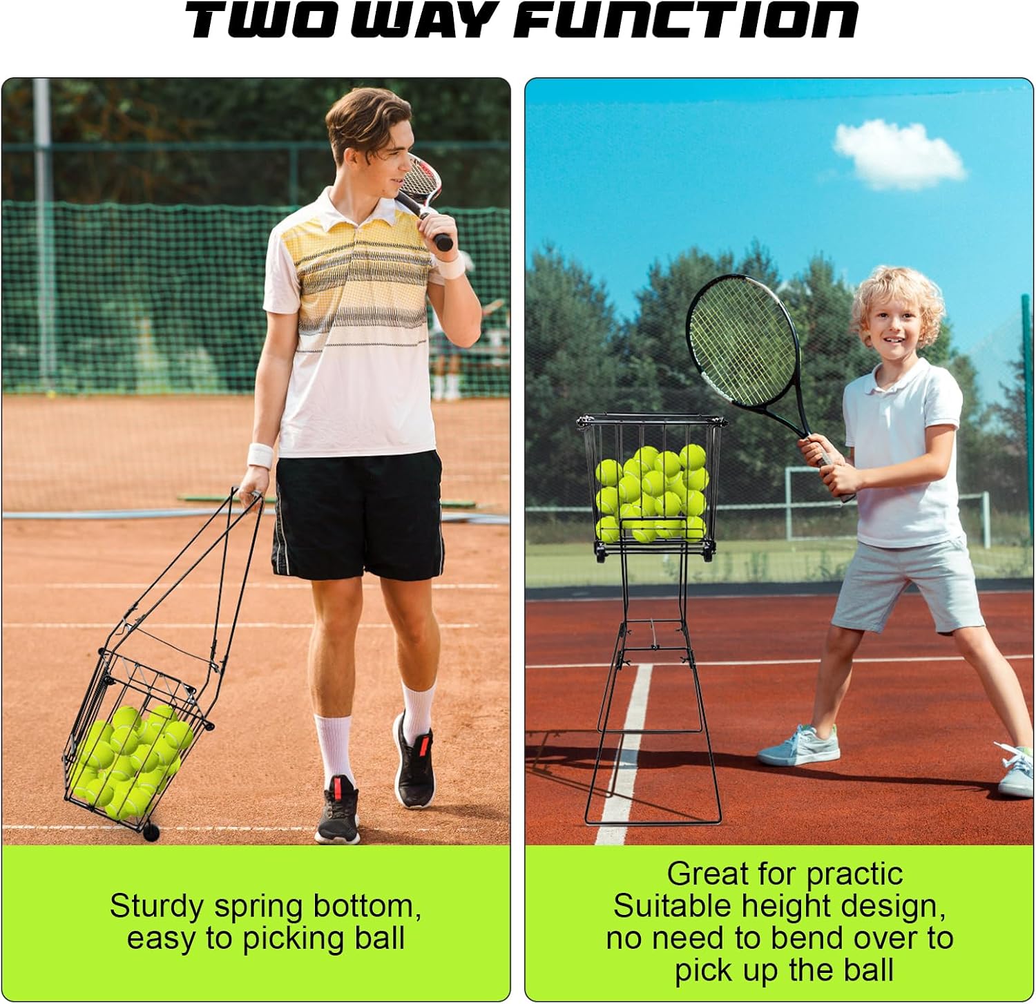 Portable Pickleball Tennis Ball Collector with Wheel, 90 Tennis Balls Capacity, Pickleball Retriever Basket Carrier Gatherer Picker Hopper Container for Picking and Storage Training Tool for Ball - Image 5