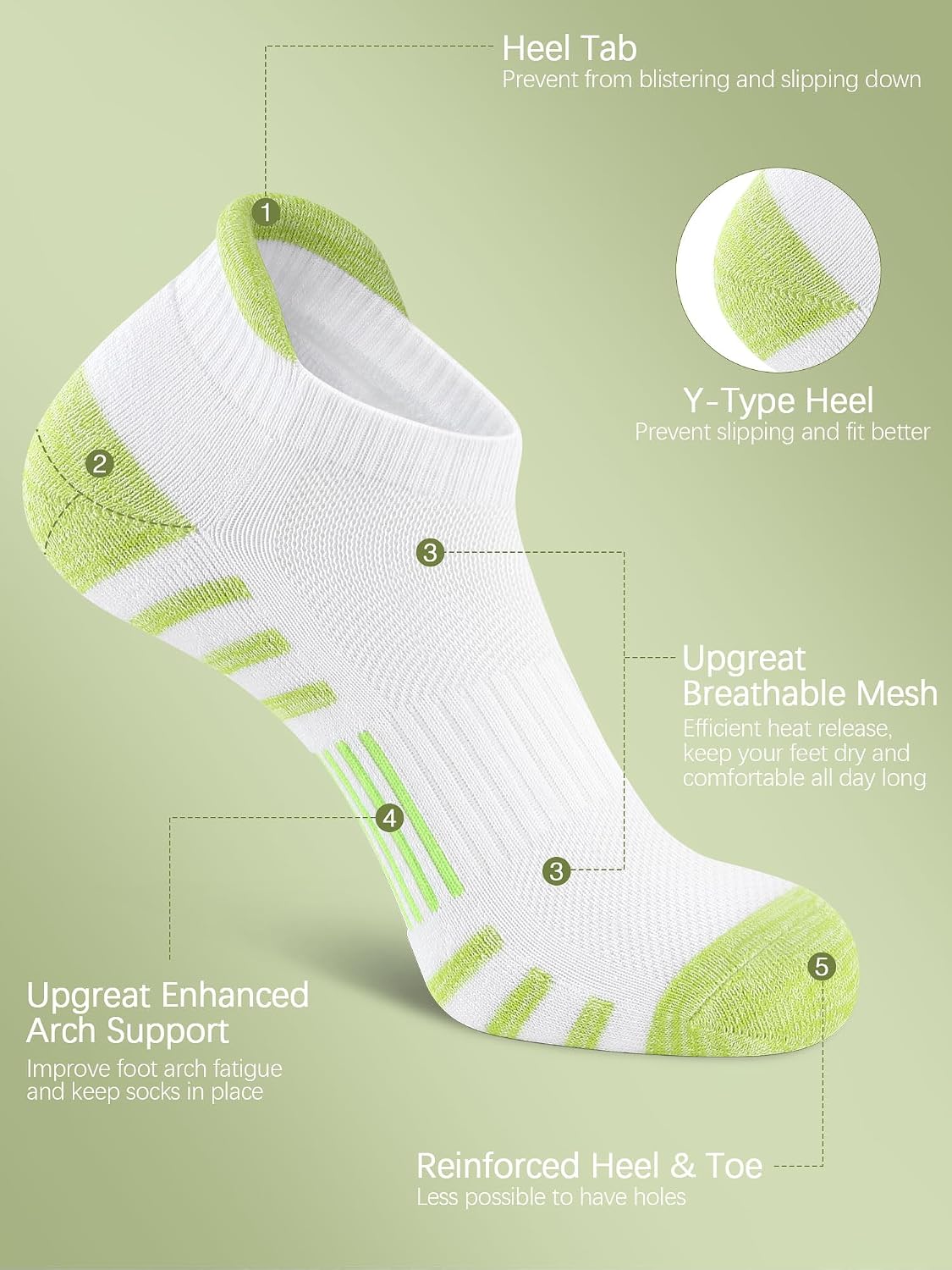 Airacker Athletic Running Ankle Cotton Socks, Low Cut Cushioned functional Anti-Blister Tab Sports Socks for Men Women 6pairs - Image 5