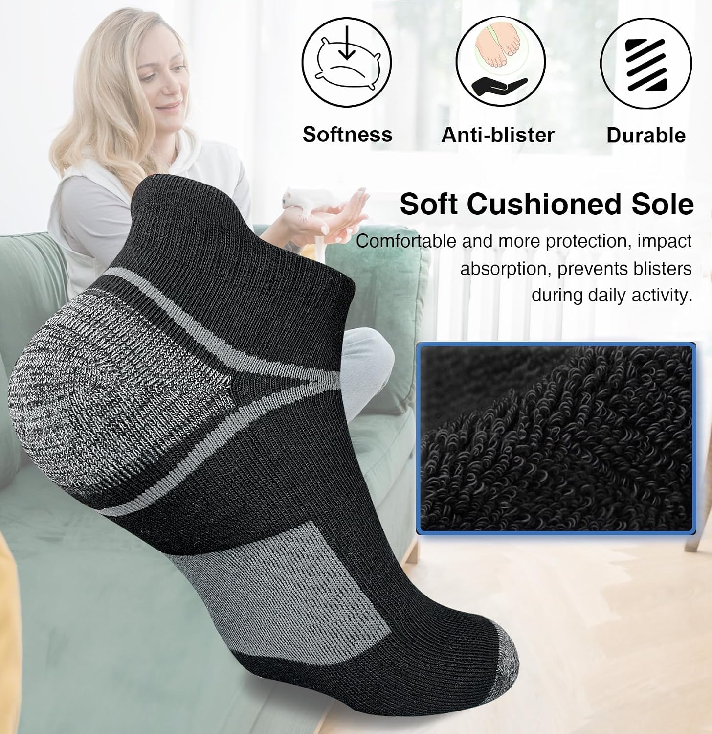 suaskk Men's Ankle Athletic Cushioned Anti-Blister Running Socks 5 Pairs | Comfort and Breathable, Moisture Wicking, - Image 3