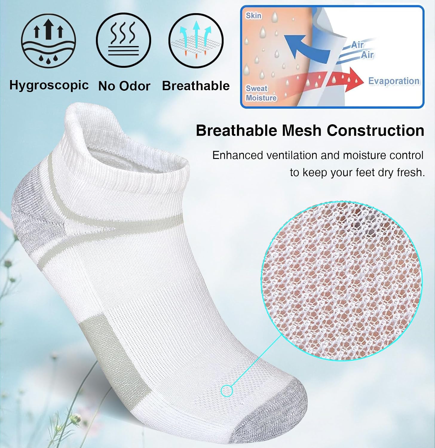 suaskk Men's Ankle Athletic Cushioned Anti-Blister Running Socks 5 Pairs | Comfort and Breathable, Moisture Wicking, - Image 4