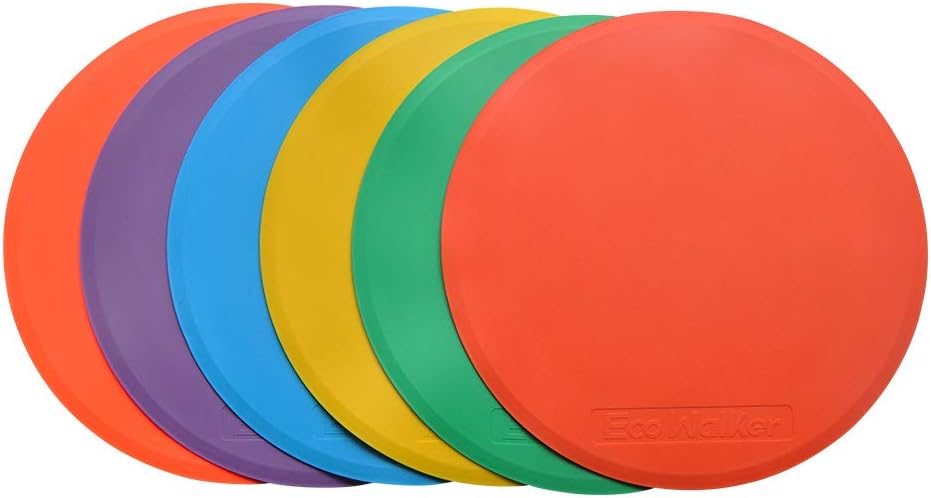 10 inch Spot Markers, Set of 6 Flat Field Cones (25 cm) - Non-Slip Floor Markers for Soccer, Basketball, Football, Speed & Agility Training, Gym Class & Coaching Drills