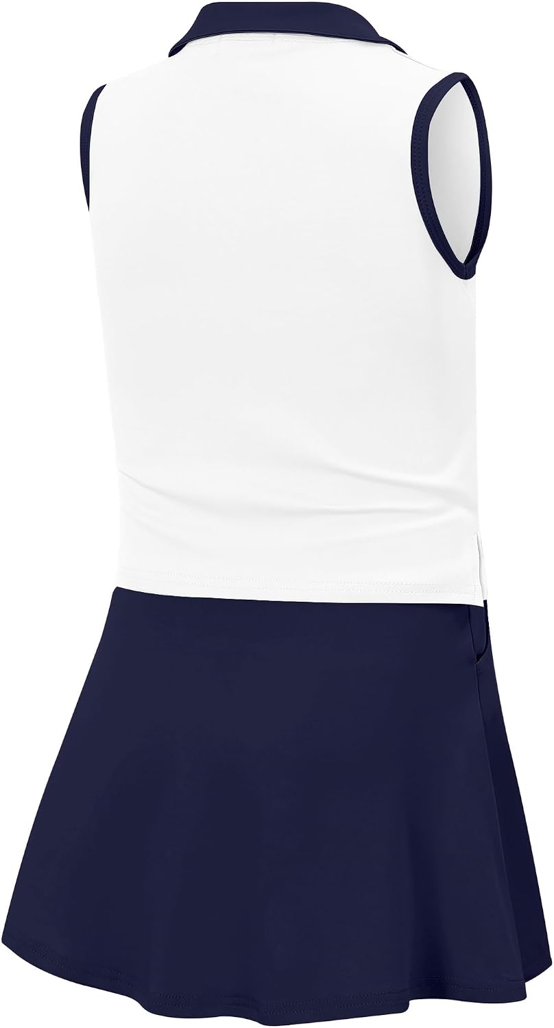 Kids Girls Tennis Golf Dress Outfit Sleeveless Dress with Pockets Athletic Skorts and Polo Tank Top Sets - Image 4