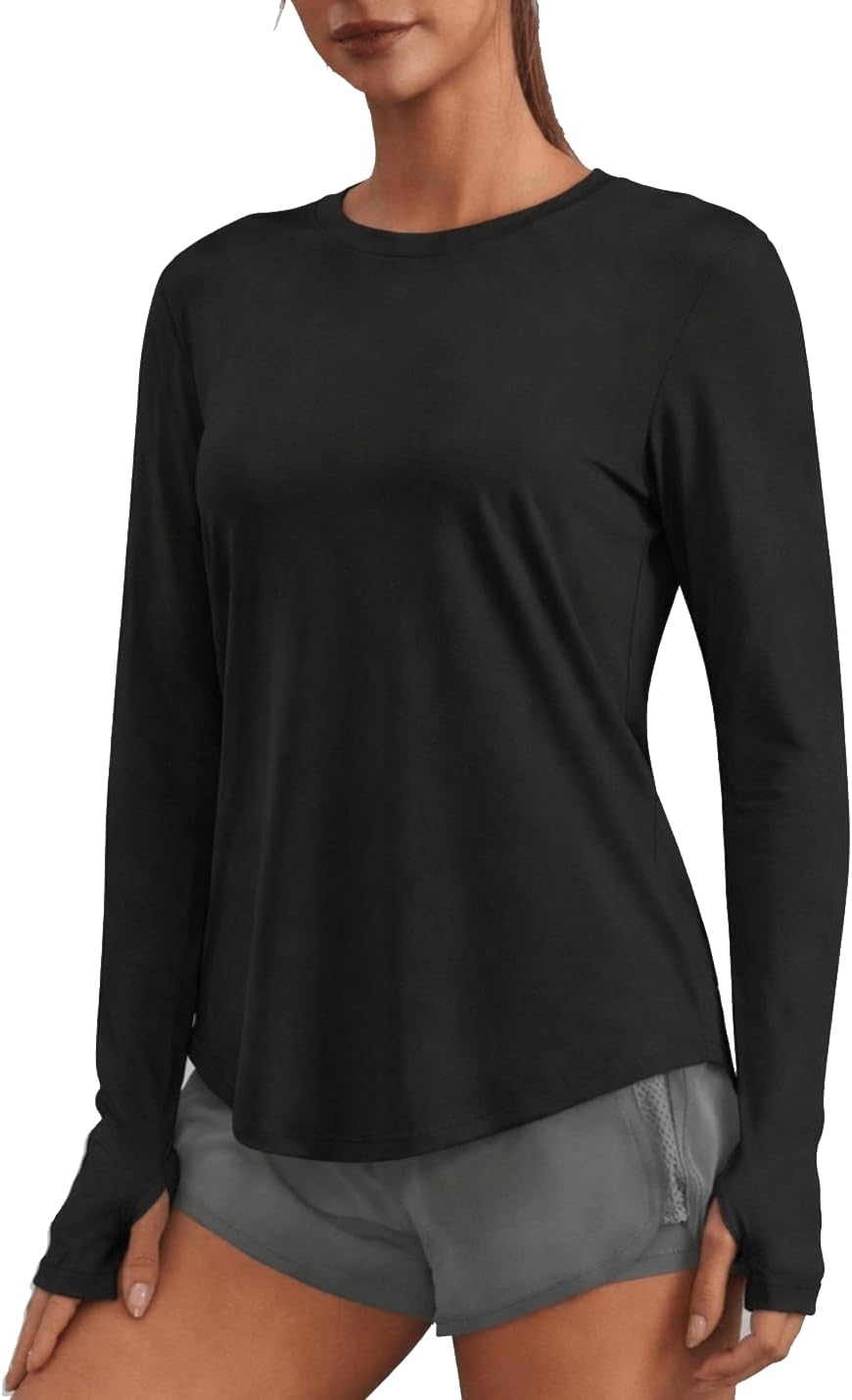 PINSPARK Soft Workout Tops for Women UPF 50+ Sun Protection Shirts with Thumb Holes Quick Dry Running Hiking Rash Shirt