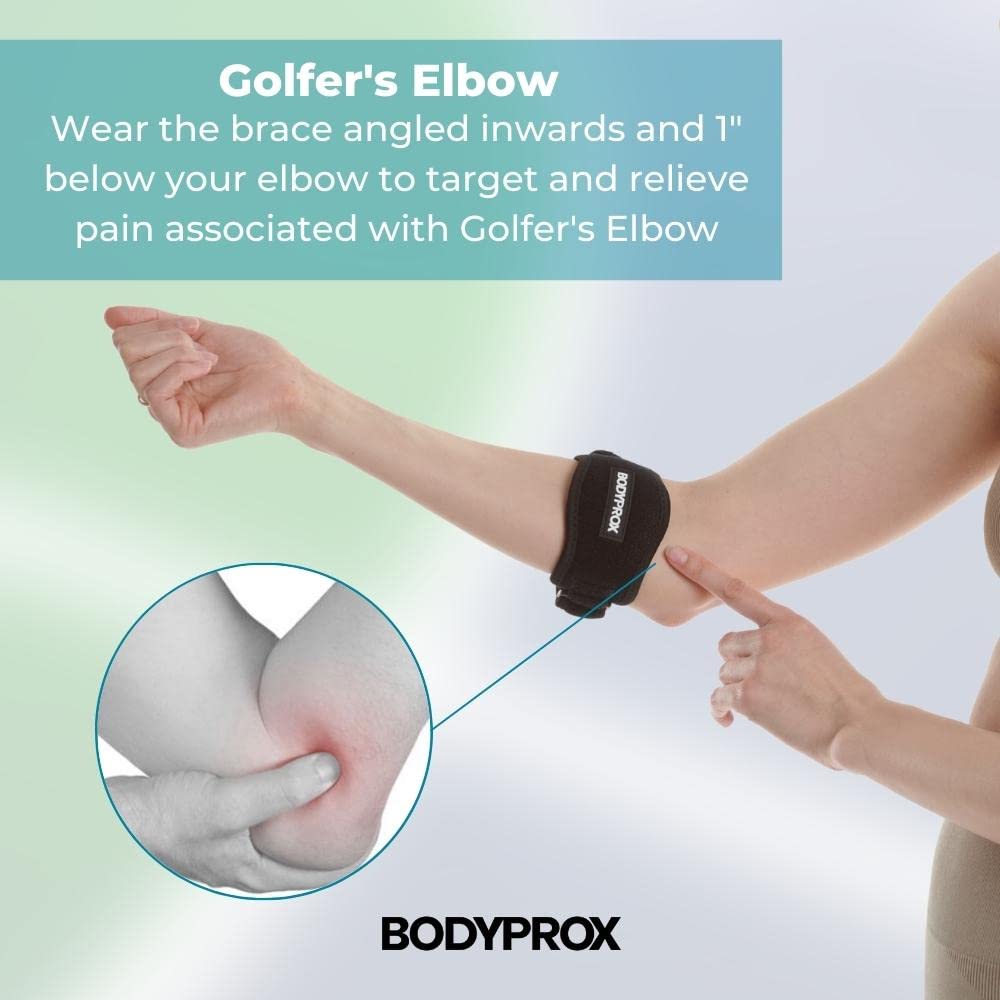 Bodyprox Elbow Brace 2 Pack for Tennis & Golfer's Elbow Pain Relief | Adjustable compression strap helps ease forearm stress from sports, workouts, work, and daily tasks. - Image 3