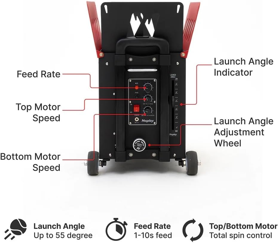 Portable Tennis Ball Machine (26lbs) - Dual Motor for TopSpin and Backspin, 80+ Balls, Max 68MPH, 4+ Hours Play with External Lithium Battery - Image 2
