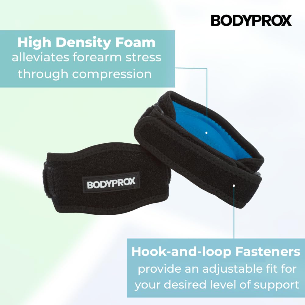 Bodyprox Elbow Brace 2 Pack for Tennis & Golfer's Elbow Pain Relief | Adjustable compression strap helps ease forearm stress from sports, workouts, work, and daily tasks. - Image 2