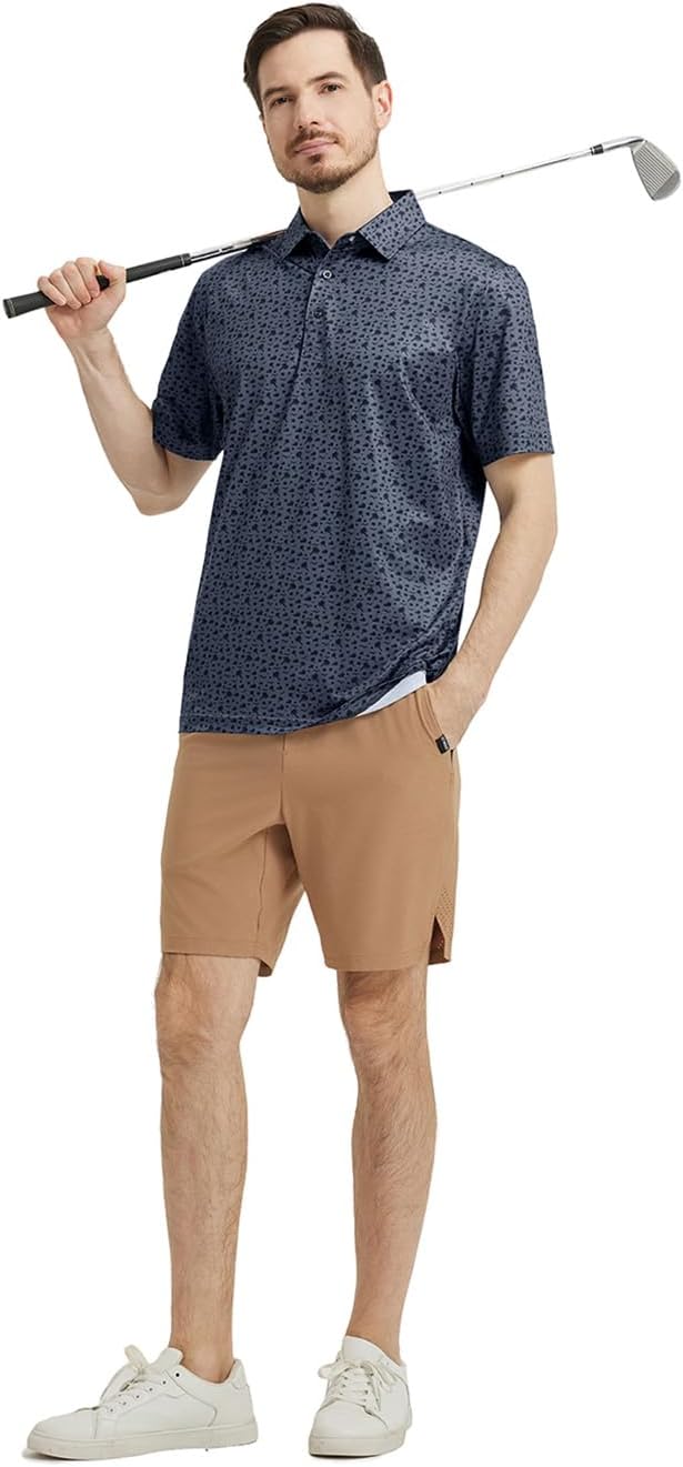 Men' s Golf Shirts Short Sleeve Print Performance Moisture Wicking Dry Fit Golf Polo Shirts for Men - Image 7