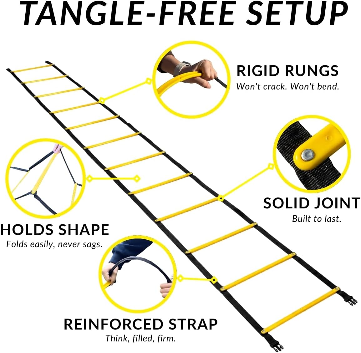 SOFTSOUL Tangle Free Agility Ladder, 12 Fixed Rungs, Heavy Duty Speed & Footwork Training Ladder for Football Soccer Basketball Drills, Portable Exercise Ladder for Kids, Youth & Adults - Image 2