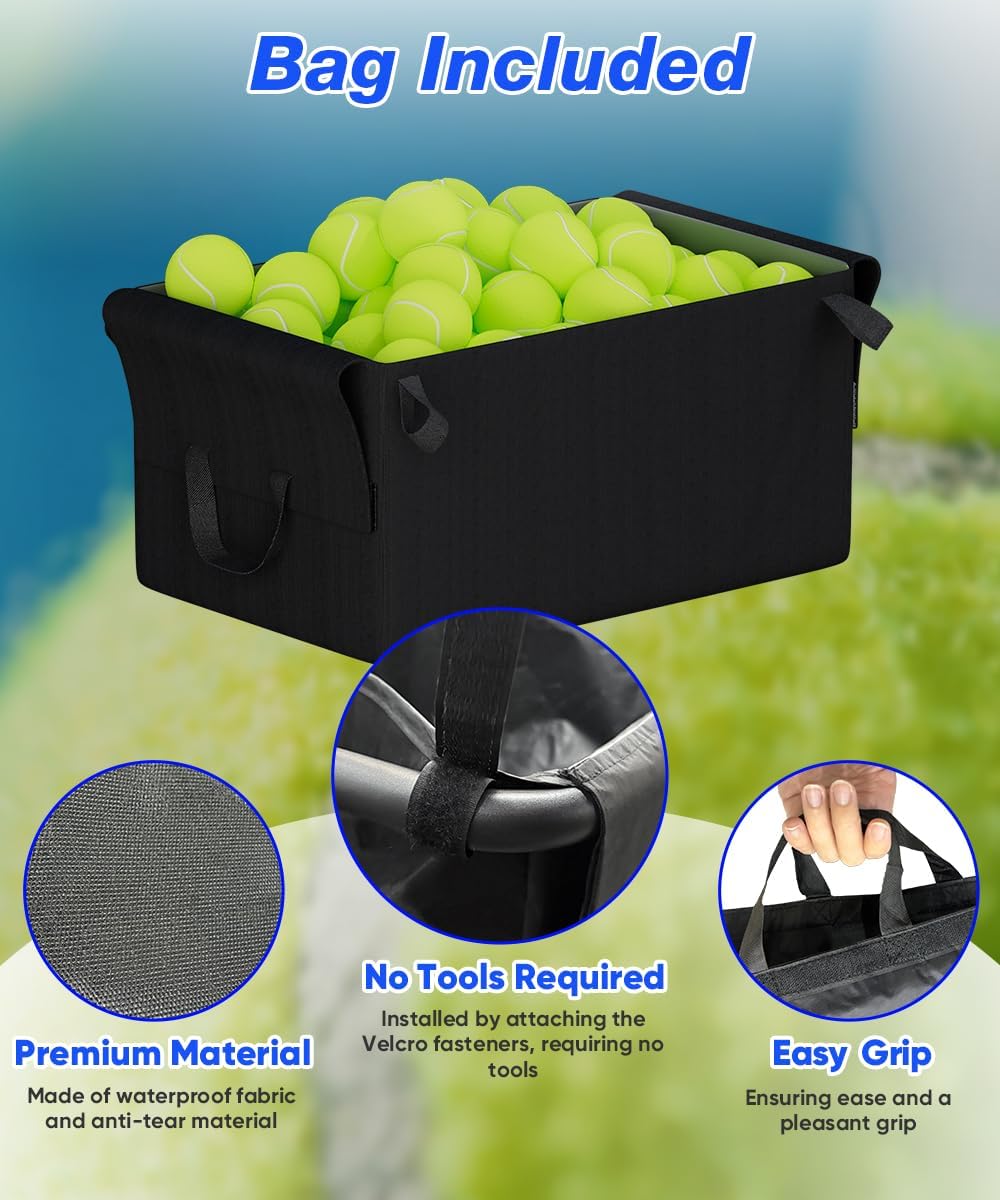 Tennis Ball Hopper Cart Holds 175 Tennis Balls or 140 Pickleballs, Portable Pickleball Collector Caddy with Wheels, Foldable Baseball Basket Holder for Court Training & Coaching - Image 4