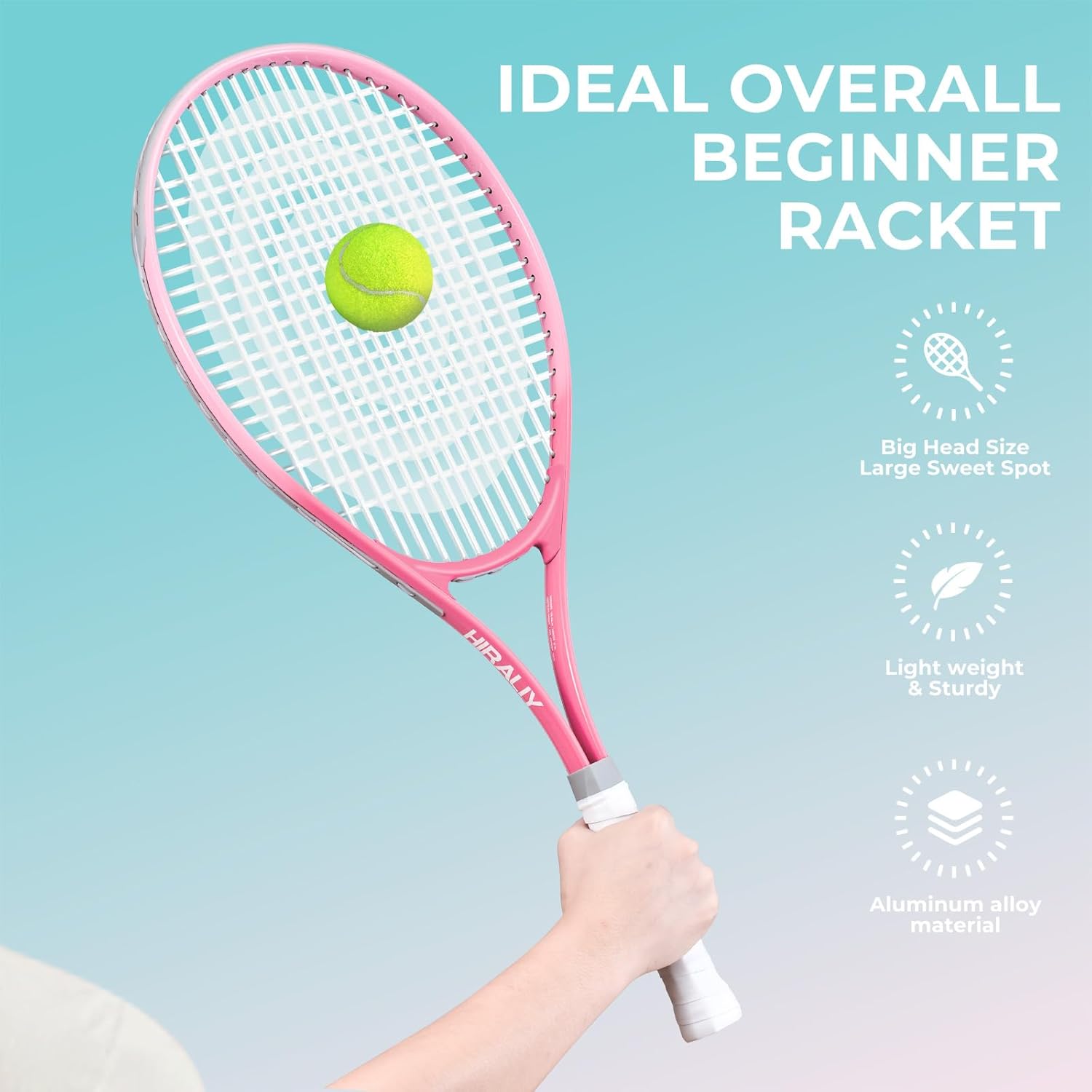 HIRALIY Tennis Rackets 2 Pack for Adults Beginners - 27 Inch Lightweight Aluminum Tennis Racquet Set with 3 Balls & Carry Bag - Vibration Dampening & Large Sweet Spot for Men Women Couples - Image 3