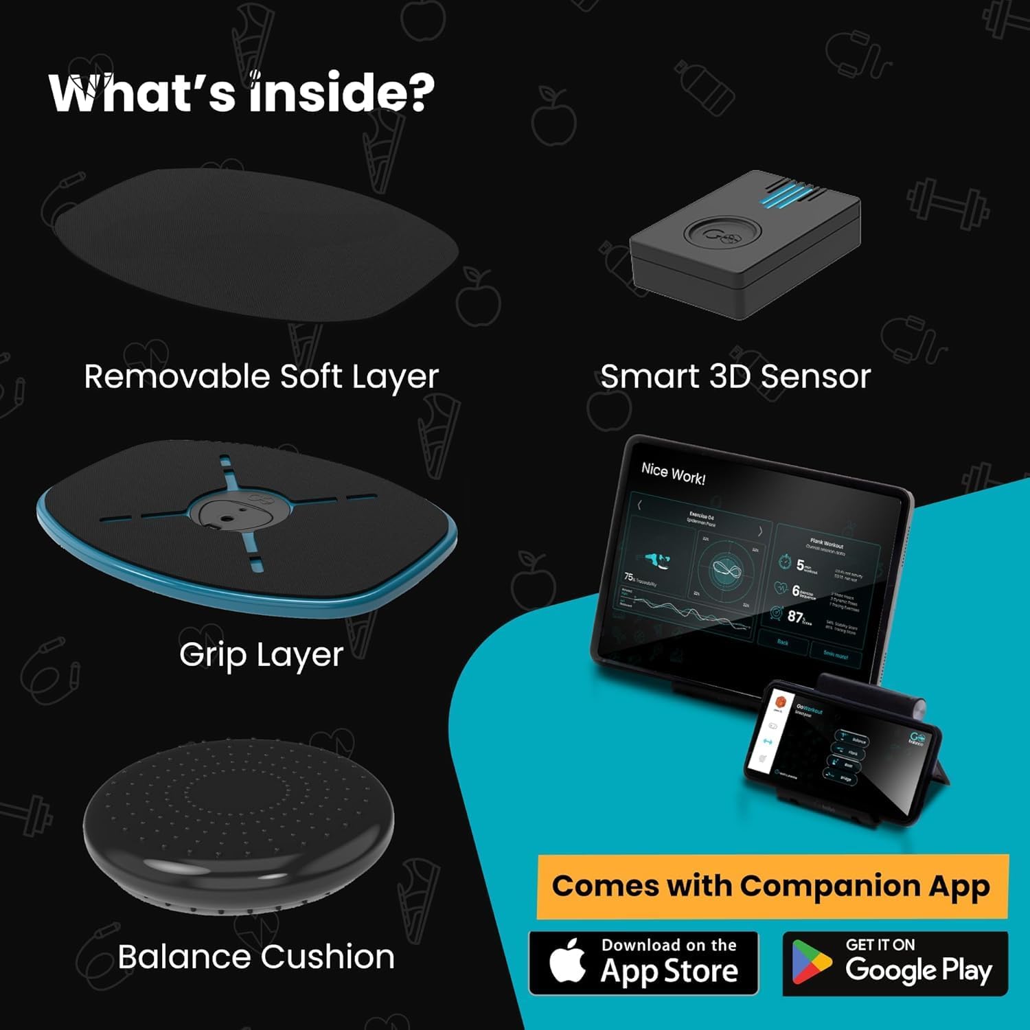 GoBalance Board - App-Enabled Balance Board. Smart Bluetooth Sensor, 12 FREE Interactive Games - Fun, Balance Training and Home Gym Workout! Boost Coordination & Strength for Teens and Adults - Image 7