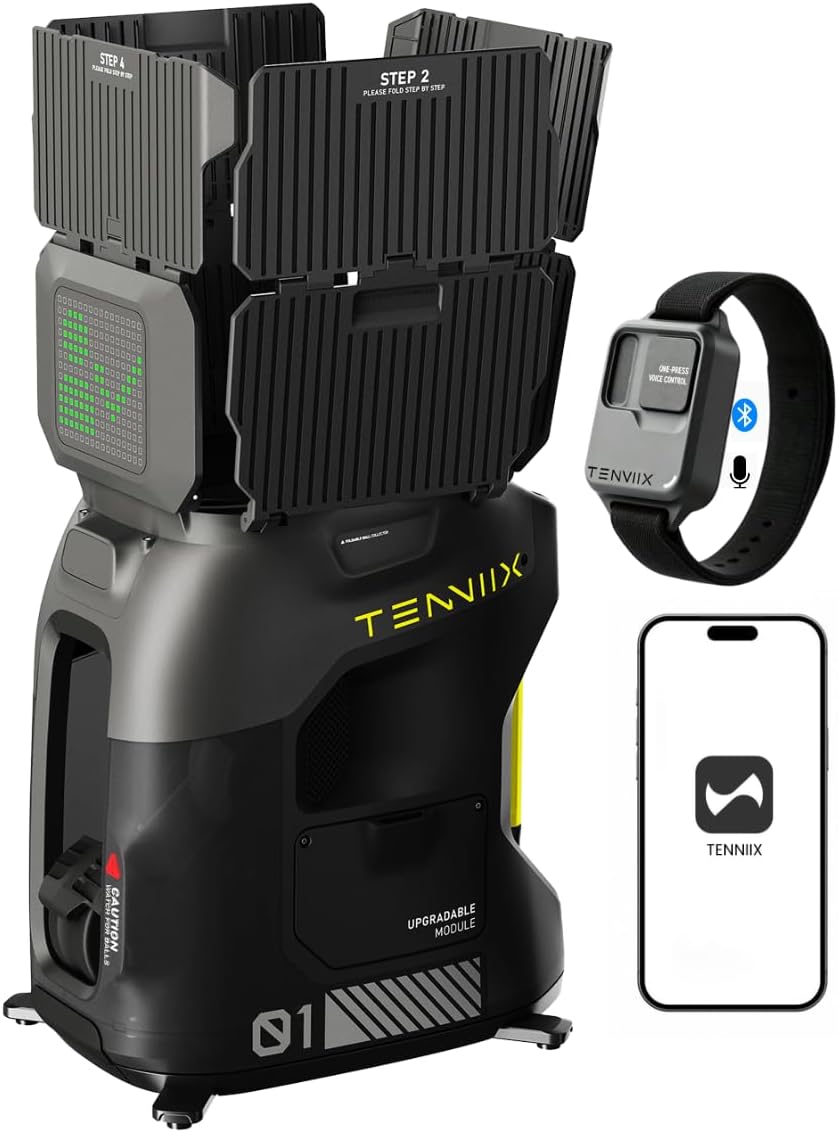Basic Tennis Ball Machine, 18.7LB Portable Tennis Robot, 4H Runtime & 100+ Ball Capacity, Smart App & Voice Control, Multi-Training Mode, LED Display, 75MPH, Ideal for Beginners & Pro