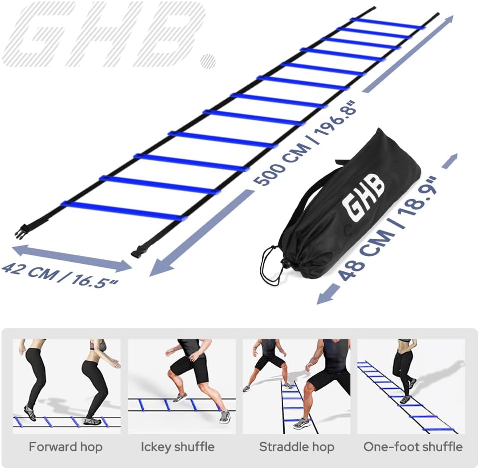 GHB Pro Agility Ladder Agility Training Ladder Speed 12 Rung 20ft with Carrying Bag - Image 6