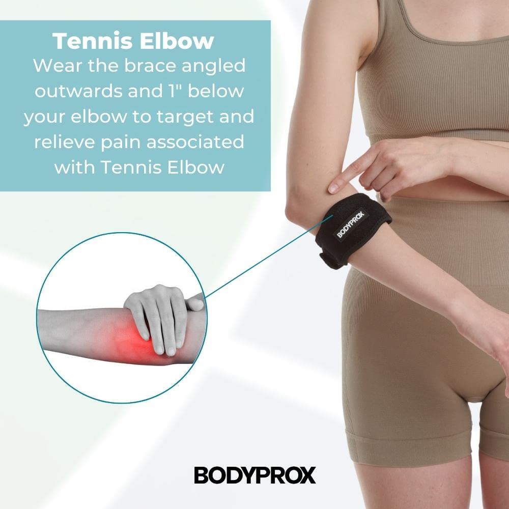 Bodyprox Elbow Brace 2 Pack for Tennis & Golfer's Elbow Pain Relief | Adjustable compression strap helps ease forearm stress from sports, workouts, work, and daily tasks. - Image 4