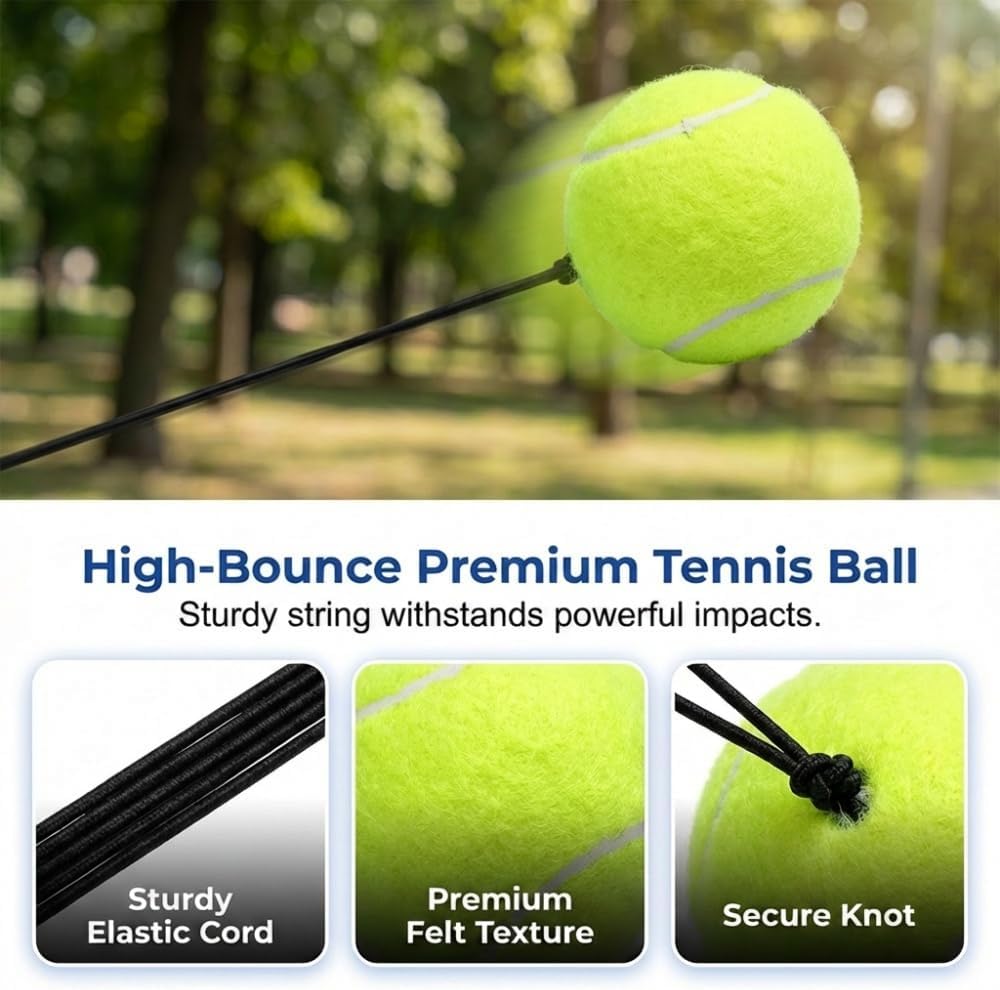 HISKI Tennis Balls Training Baseboard, Tennis Rebounder with Weighted Base, Tennis Trainer Balls with String, Tennis Trainer Rebound Ball Set, Solo Practice Reaction Kit/Ball - Image 7