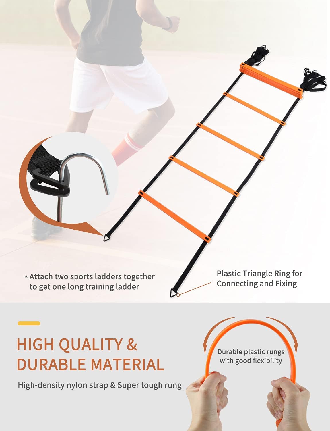 YISSVIC Agility Ladder and Cones 20 Feet 12 Adjustable Rungs Fitness Speed Training Equipment,1 Carry Bags, 10 Cones, 4 Stakes, Basketball, Soccer - Image 5