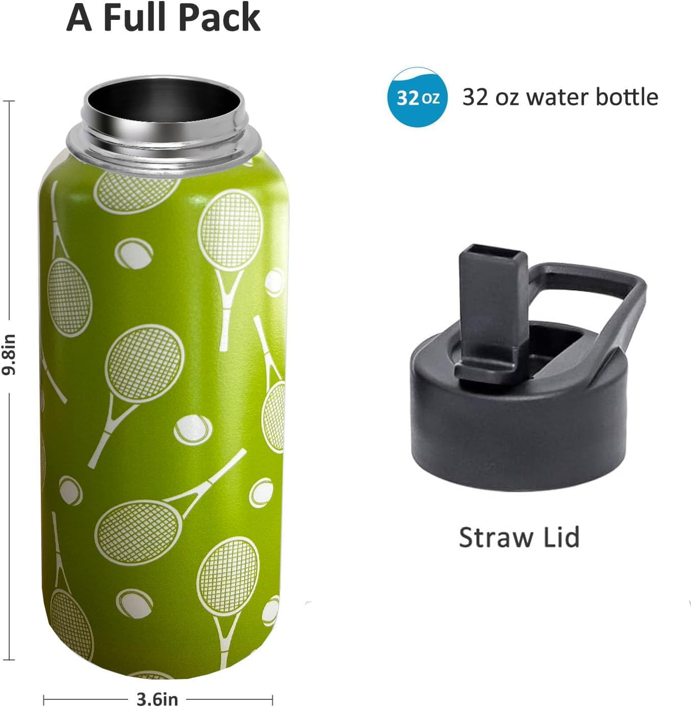 32oz Tennis Water Bottle Insulated Vacuum Stainless Steel Tumbler Travel Mugs With Straw for Sport Game,Tennis Accessories - Image 2