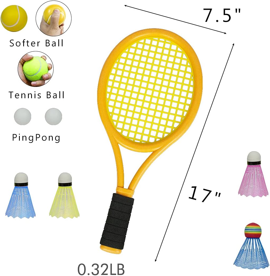 Kids Tennis Rackets with Carrying Bag,Soft Training Balls and Badminton Birdies,12 in 1 Tennis Racquets Gift Set for Children Outdoor Indoor Sports - Image 4