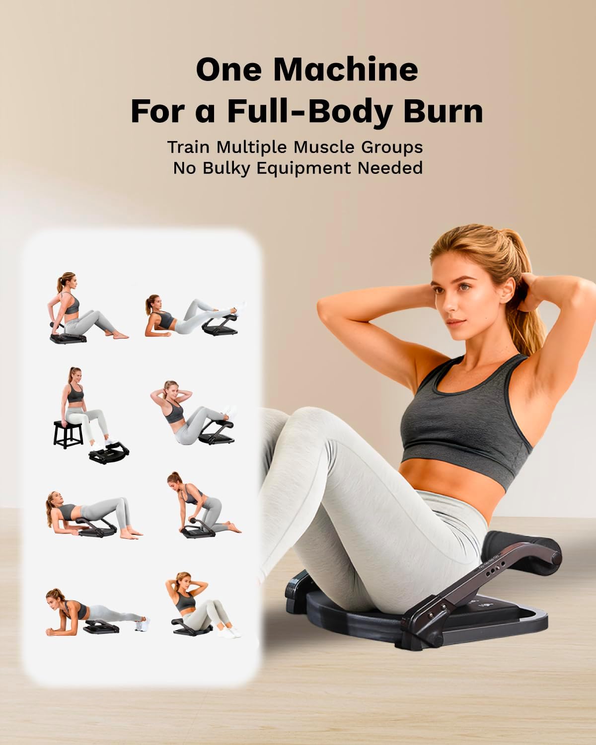 AIRHOP Ab Machine for Home, Ab Exercise Equipment for Core Training, Foldable Ab Crunch Machine with 4 Adjustable Resistance, Sit Up Exercise Equipment 330 LBS Capacity for Beginners & Pros - Image 2