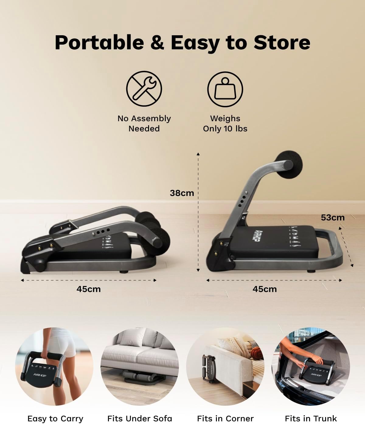 AIRHOP Ab Machine for Home, Ab Exercise Equipment for Core Training, Foldable Ab Crunch Machine with 4 Adjustable Resistance, Sit Up Exercise Equipment 330 LBS Capacity for Beginners & Pros - Image 6