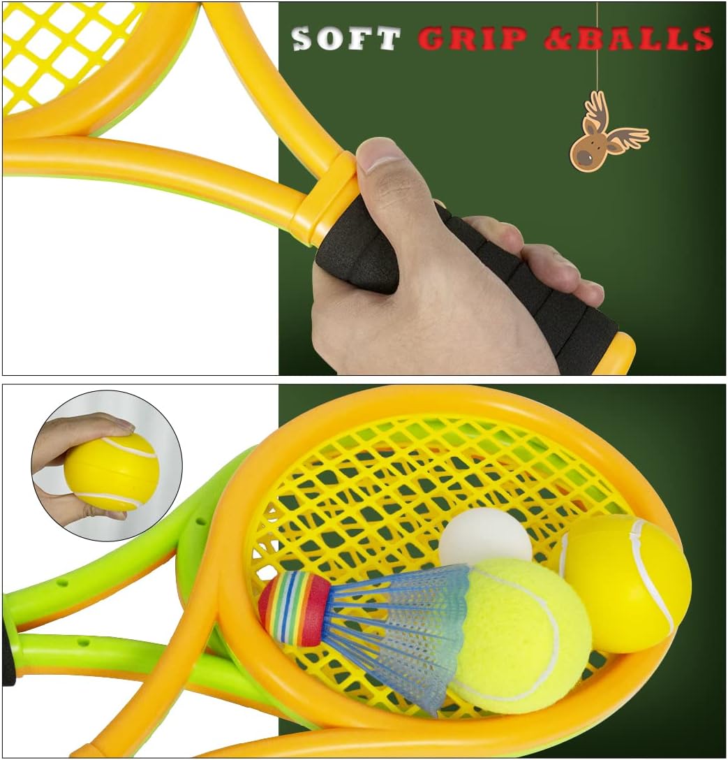 Kids Tennis Rackets with Carrying Bag,Soft Training Balls and Badminton Birdies,12 in 1 Tennis Racquets Gift Set for Children Outdoor Indoor Sports - Image 3